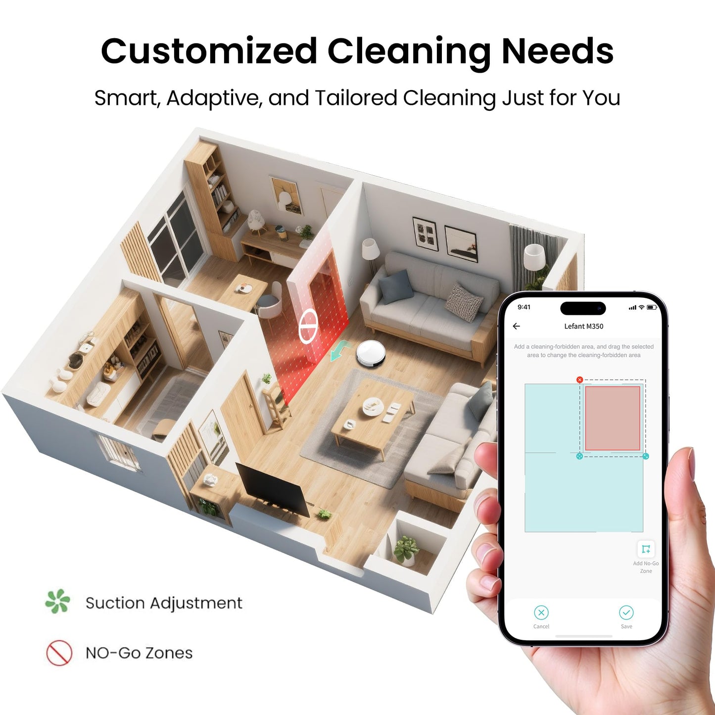 Lefant M350 Robot Vacuum and Mop Combo, 75-Day Self-Emptying, 190° PSD Obstacle Avoidance,6000Pa Suction，Quiet,Smart Navigation,Self-Charging, for Hard Floor, Carpet, Pet Hair,150 Min Runtime.White