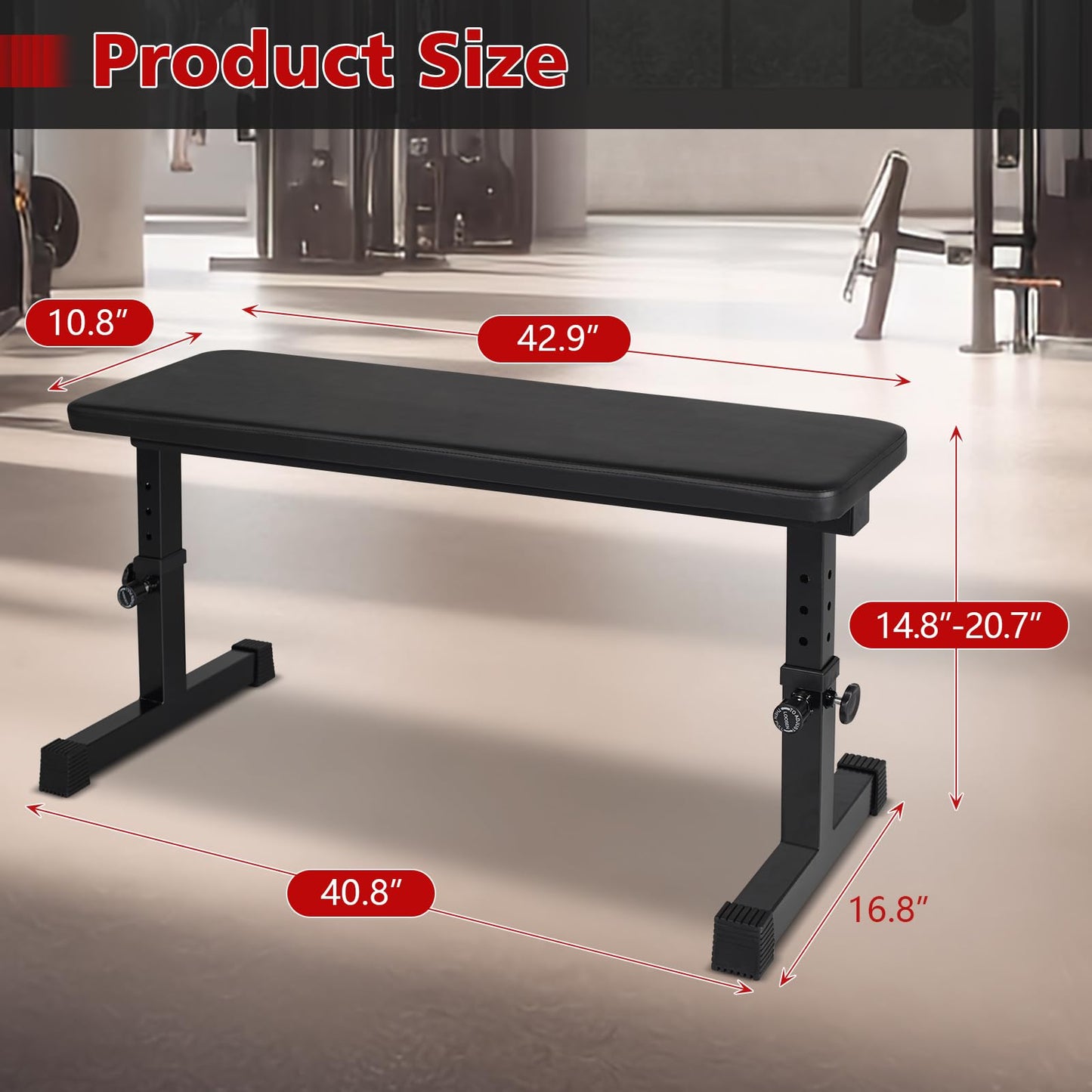 MIUDGIG Flat Weight Bench, Adjustable Height Strength Training Bench, Heavy Duty Workout Bench for Home Gym, Multifunctional Exercise Bench Press for Full Body Exercises & Fitness, Home/Gym Easy Assembly