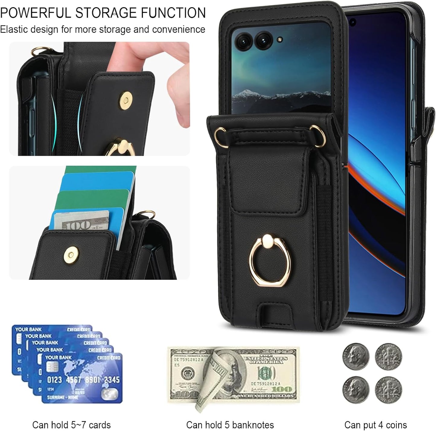 Asuwish 50 2024/Razr 2024 Plus2024 5G Phone Case for Motorola Moto Razr Ultra/Razr+ Plus Wallet Cover with Ring