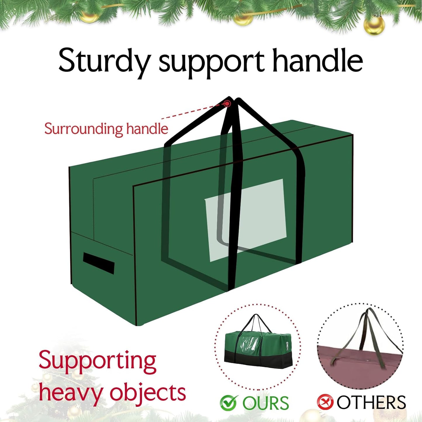 Skiennix Christmas Tree Storage Bag - Heavy Duty 600D Oxford Material | Fits Up to 10 Ft Trees, Dampproof with Dual Zipper & Reinforced Handles