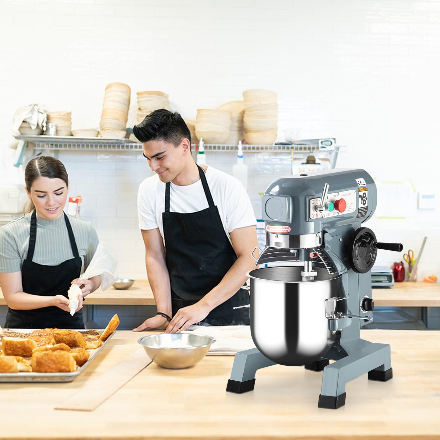 15Qt Commercial Food Mixer, 660W Commercial Stand Mixer with 3 Speeds Adjustable, Heavy Duty Electric Dough Mixer with Stainless Steel Bowl, Dough Hooks &Whisk Beater, for Bakery Pizzeria