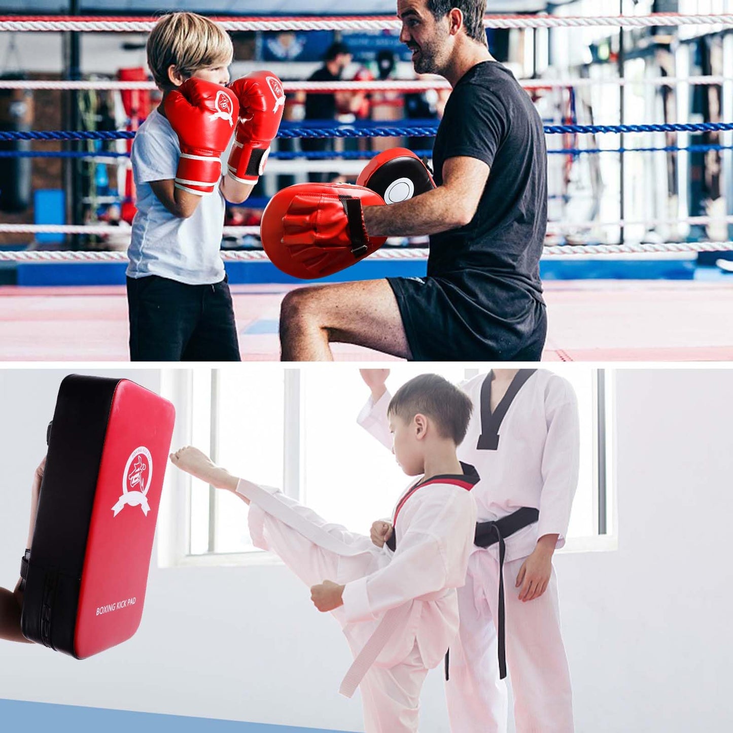 SEISSO 2 Pcs Taekwondo Kickboxing Pads + 2 Pcs Punching Mitts for Karate Training Target Thai Pads Punching Kit Kick Punch Pad Kicking Strike Shield MMA Martial Art for Men Women Gym