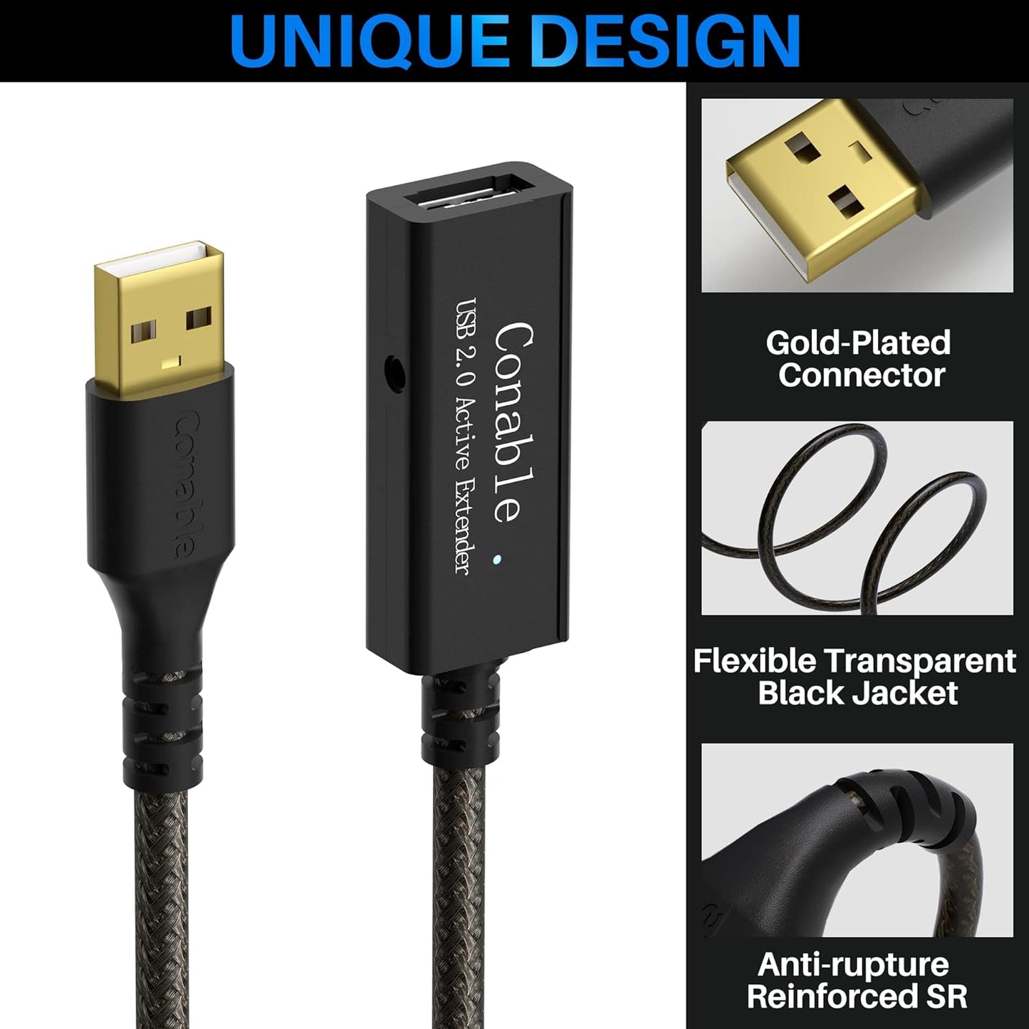 50 2.0 2ft 150ft Chipset 22AWG Active USB Extension Cable Feet, USB A Male to Female Cord (from to for Selection)