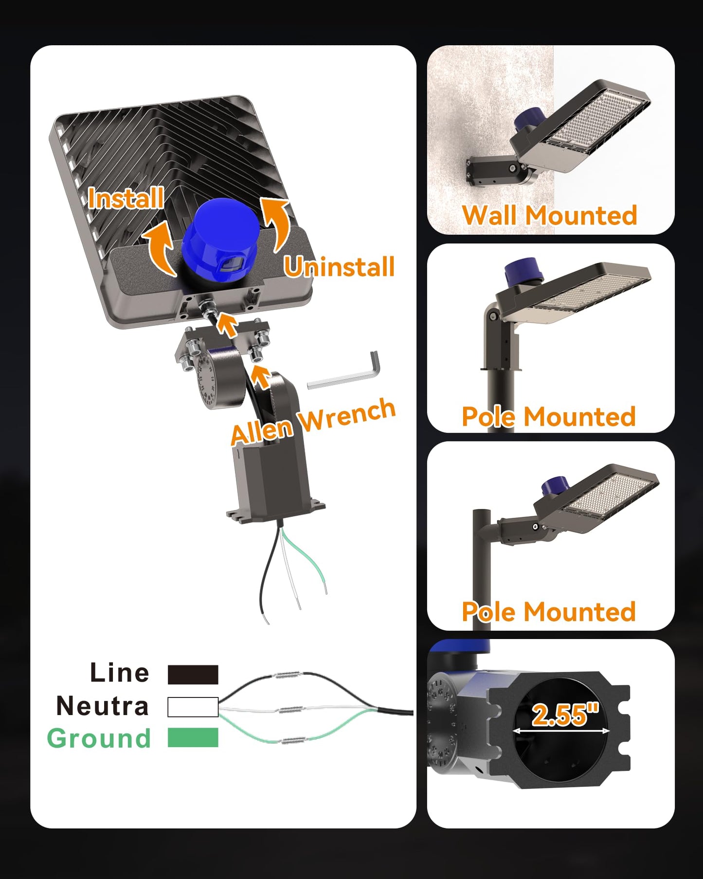 300W LED Parking Lot Lights 75000LM Street Light, 6000K Dusk to Dawn Outdoor Lights Commercial Area Lighting for Parking Lot Street Roadways Driveways Warehouse Factory 13 Years Lifespan, 2 Pack