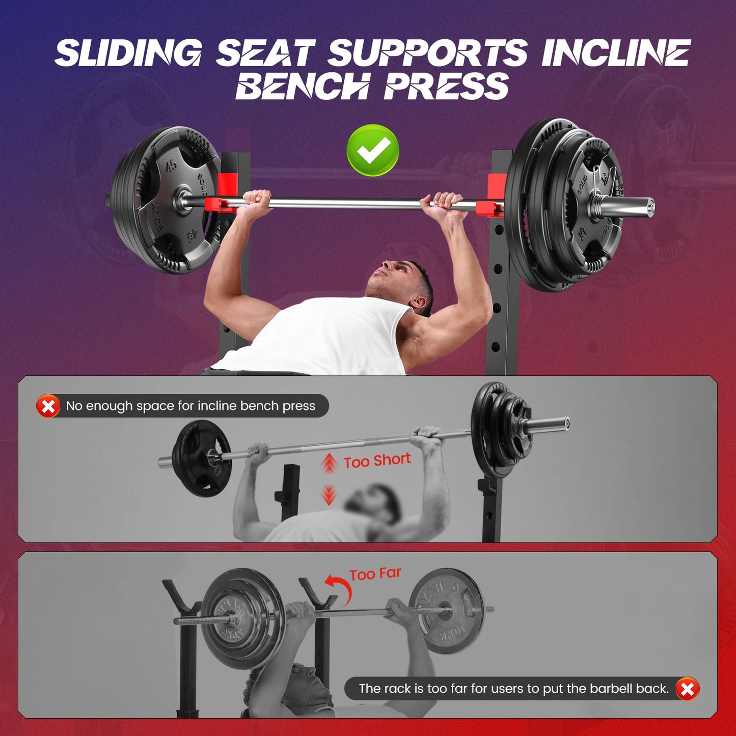 OPPSDECOR 900 LBS Weight Bench Set with Squat Rack, Adjustable Bench Press Set with Leg Extension and Leg Curl, Foldable Flat/Incline/Decline Workout Bench for Home Gym