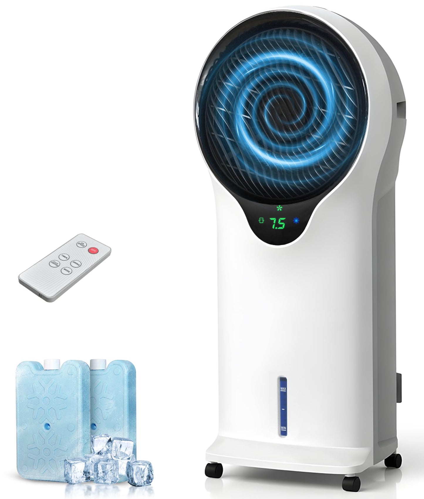 EXNOS 3-in-1 Evaporative Air Cooler - Portable Swamp Cooler Air Conditioner with 5.5L Water Tank & 2 Ice Packs, 3 Speeds, 3 Modes, Cooling Fans that Blow Cold Air for Home & Office