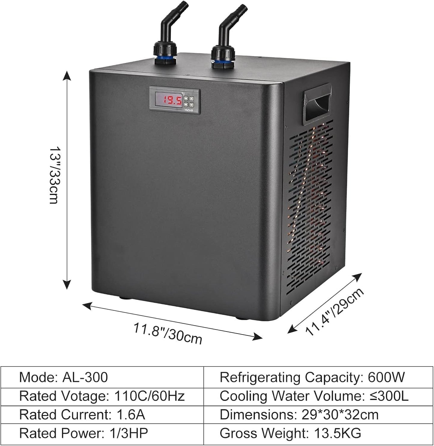 Water Chiller for Cold Plunge 79 Gal, 1/3 HP Aquarium Chiller, Cooling System with Quiet Pump and 3M Pipe for Fish Tank, Hydroponics, Freshwater Saltwater Fish, Coral, Shrimp, Jellyfish, 110V, 300ml