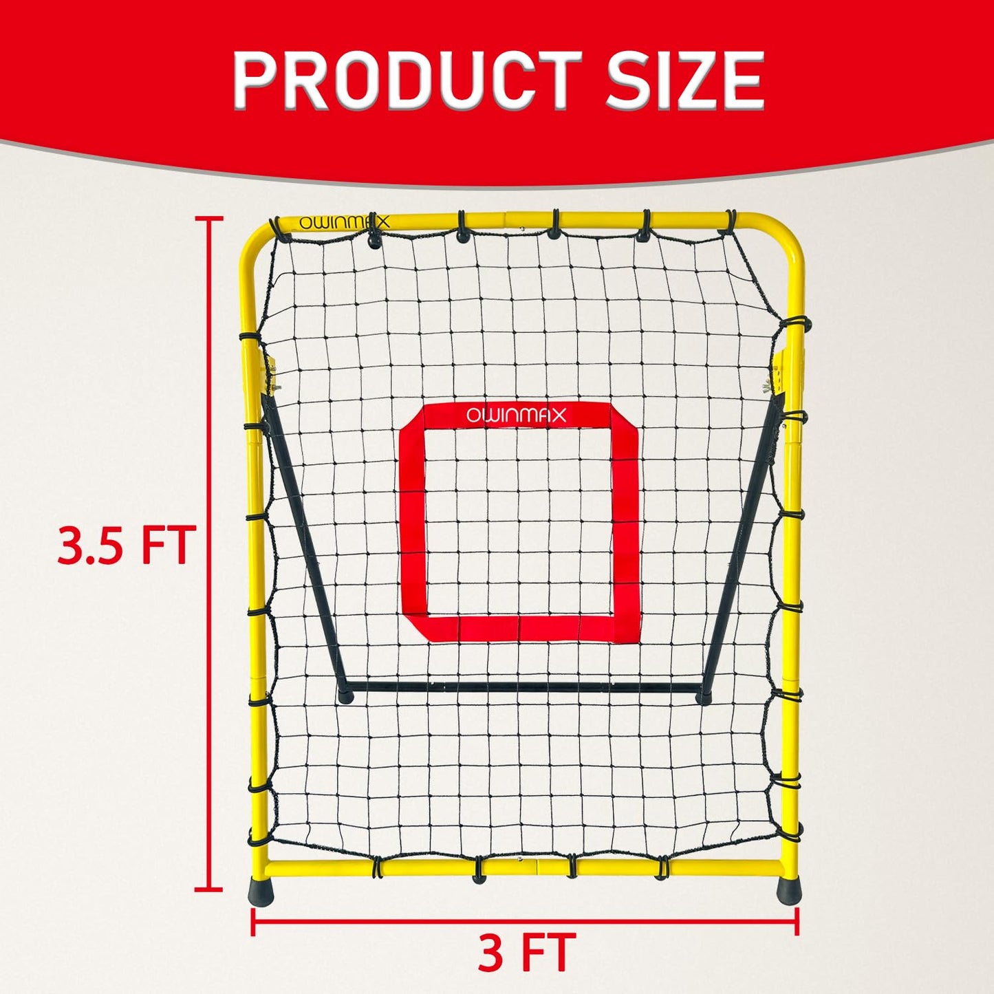3x3.5 ft Baseball Pitchback Net, Rebounder Net, Solo Training Net, Pitching Return Trainer, Four Quick-Switch Return Angles, Yellow, Great for Kids and Youth