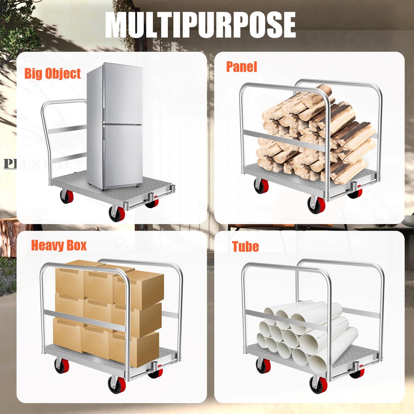 2-in-1 Heavy Duty Panel Truck Cart, 36 in x 24 in All Steel Platform Truck with 1Front & 2 Side Handrails, 2200 LBS Cart with 4 Rubber Swivel Casters for Loading and Storage, 6 Holes
