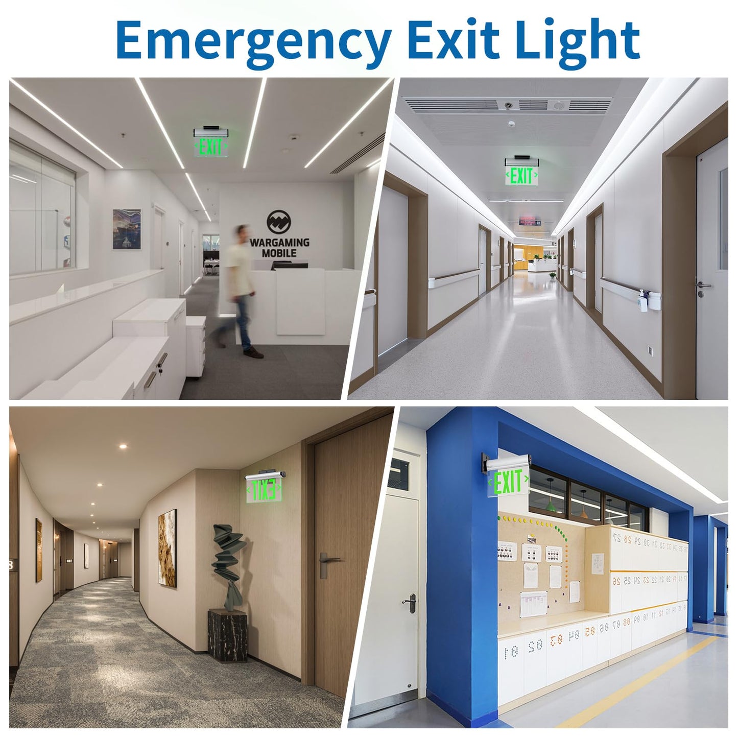 TANLUX Green Exit Signs for Business, LED Edge Lit Exit Sign, UL 924, Hardwired Emergency Exit Lights with Battery Backup, Aluminum Housing with Rotating Acrylic Clear Panel, AC 120/277V, 4 Pack