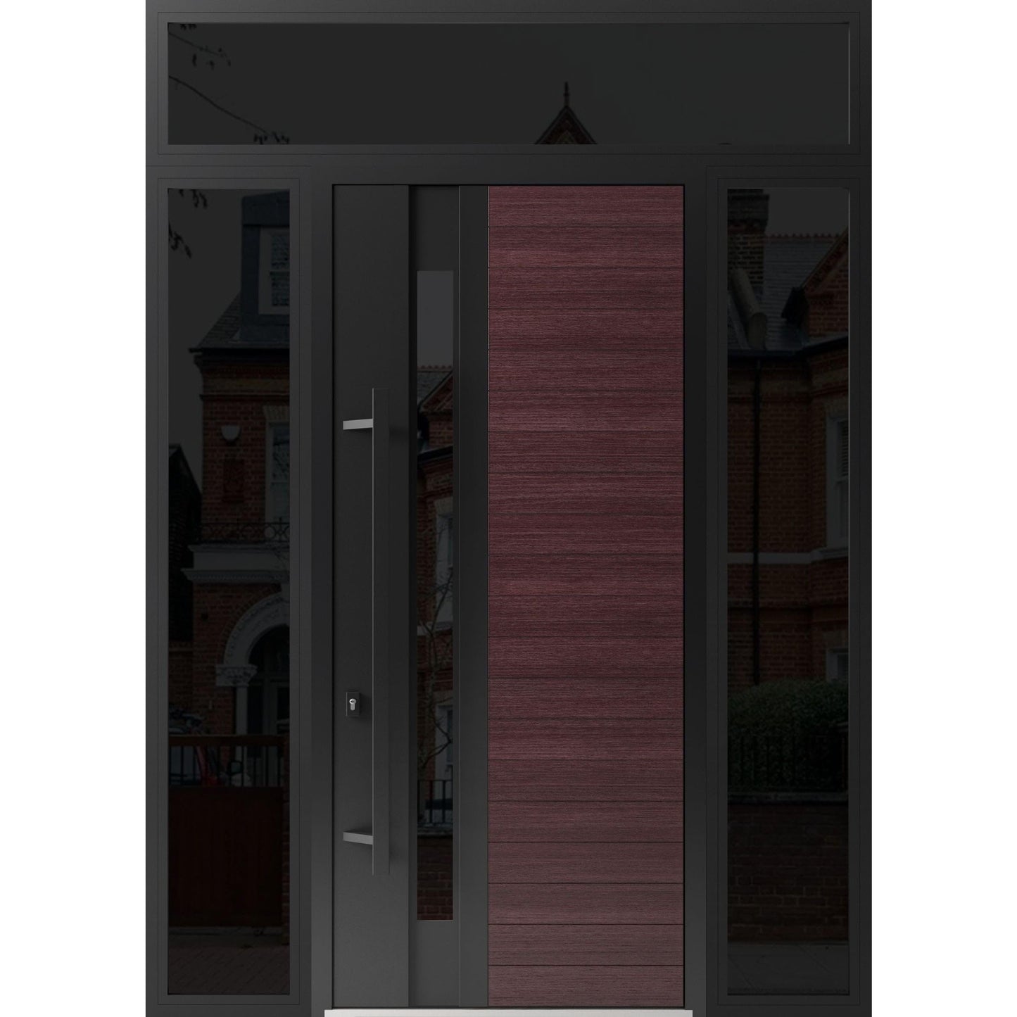 VDOMDOORS Front Exterior Prehung Steel Door/Ronex 0162 Red Oak/Entry Metal Modern Painted W36 x H80 Right Hand Inswing
