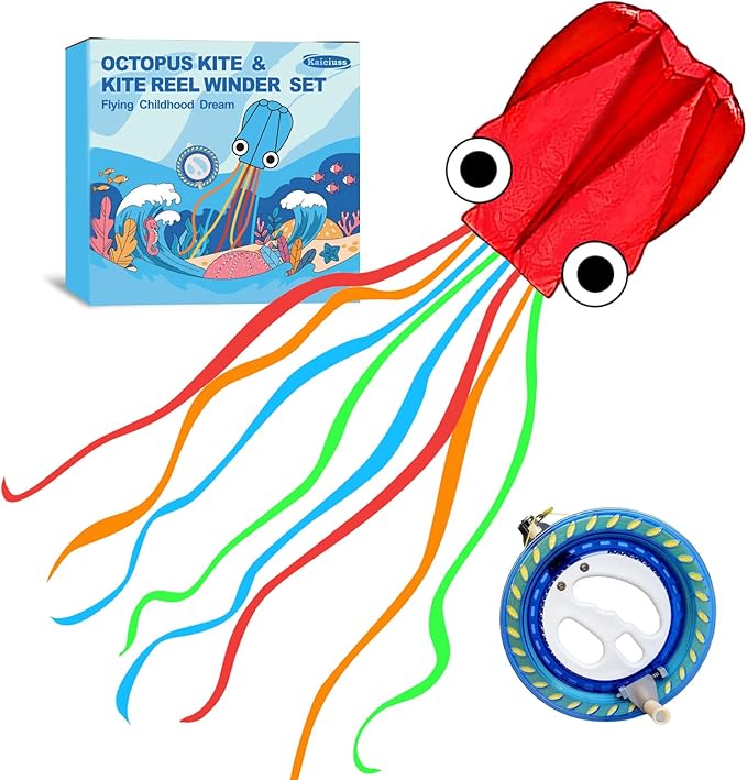 Octopus Kites for Kids & Adults Easy to Fly, 24”x 158” Large Soft Kite Kit for Boys and Girls, Single Line 3D Beach Kite Set for Teens,Perfect for Outdoor Activities
