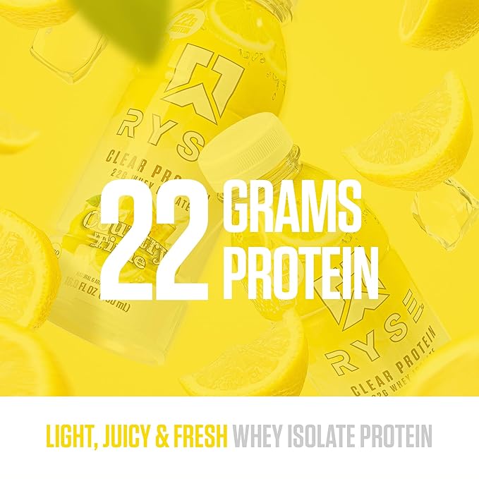 RYSE Clear Protein Shake - Country Time Lemonade - 100 Calories, 22g Whey Isolate Protein, Sugar-Free, 0g Fat & Lactose-Free - Refreshing Ready-to-Drink Beverage - 16.9 fl oz Bottles (12-Pack)