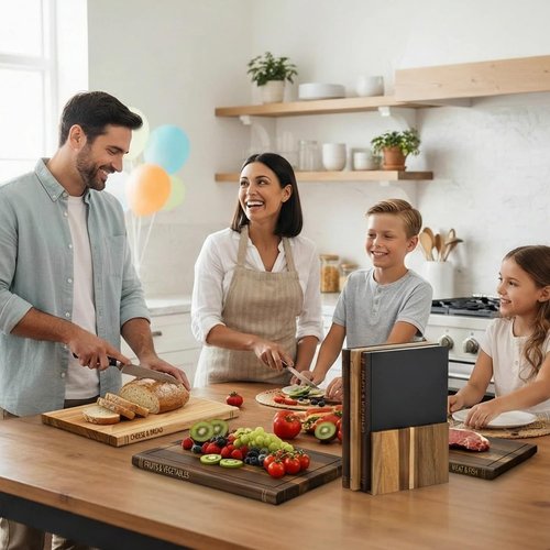 Cutting Board Book Set with Stand for Kitchen 3-Piece Acacia Wood Cutting Board Set That Looks Like Books for Vegetables, Cheese, Bread & Meat, Decorative Chopping Board Gift Set