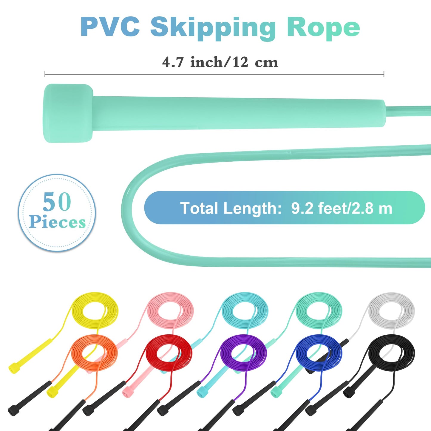 Aodaer 50 Pack PVC Skipping Rope Adjustable Jump Rope for Kids Multicolor Jump Rope Bulk with Plastic Handles Lightweight for Outdoor Fitness Exercise and Weight Loss, Training and Racing