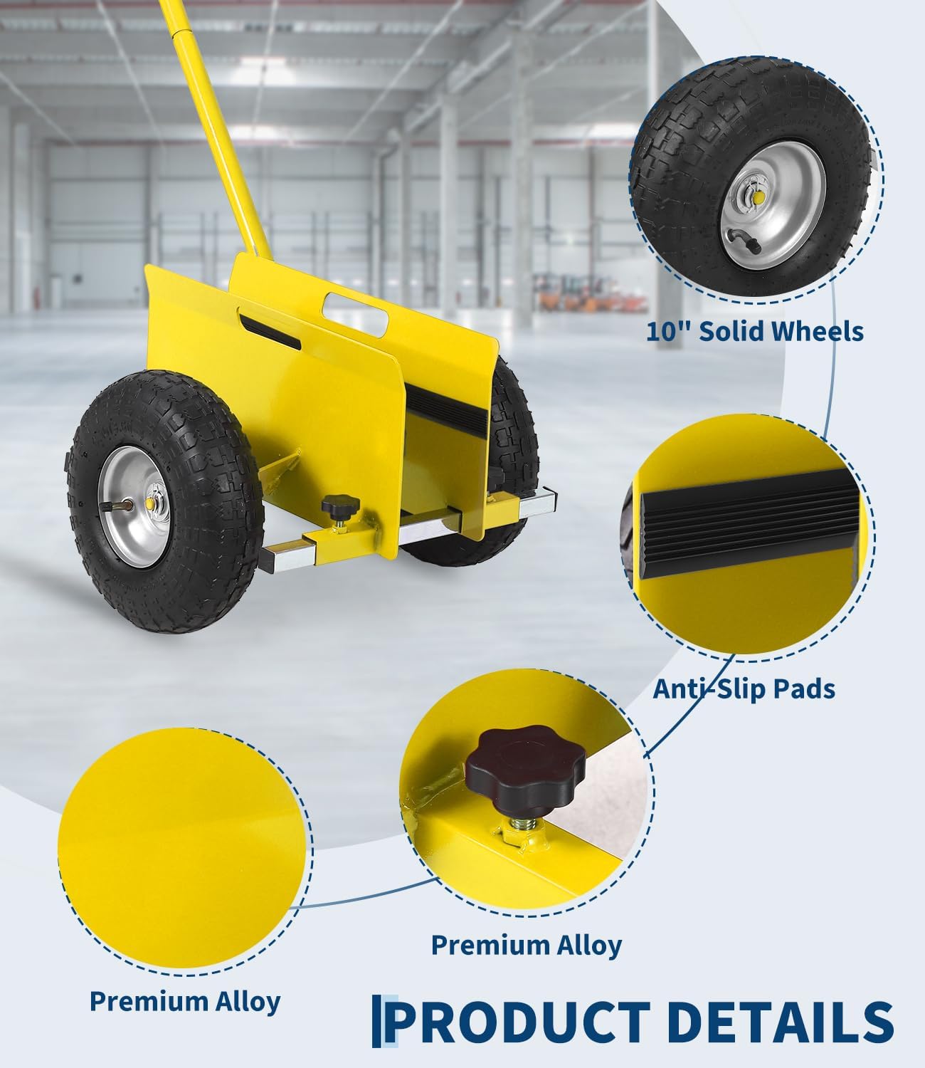 GlowSol Heavy Duty Panel Dolly - 660 lbs Capacity - Extended Handle - 10" Sturdy Rubber Wheels - Steel Trolley for Sheetrock, Plywood, Doors, Fences - Industrial Cart - 2PC Yellow