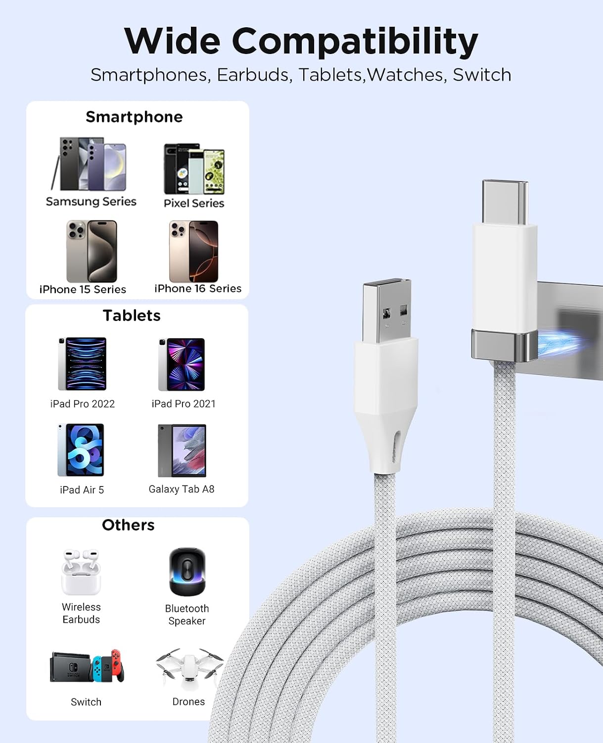 3.3FT 3A 2 17 StayCable USB A to USB C Cable with Built-in Magnetic Holder for Nightstand, Desk and Car, Fast Charging