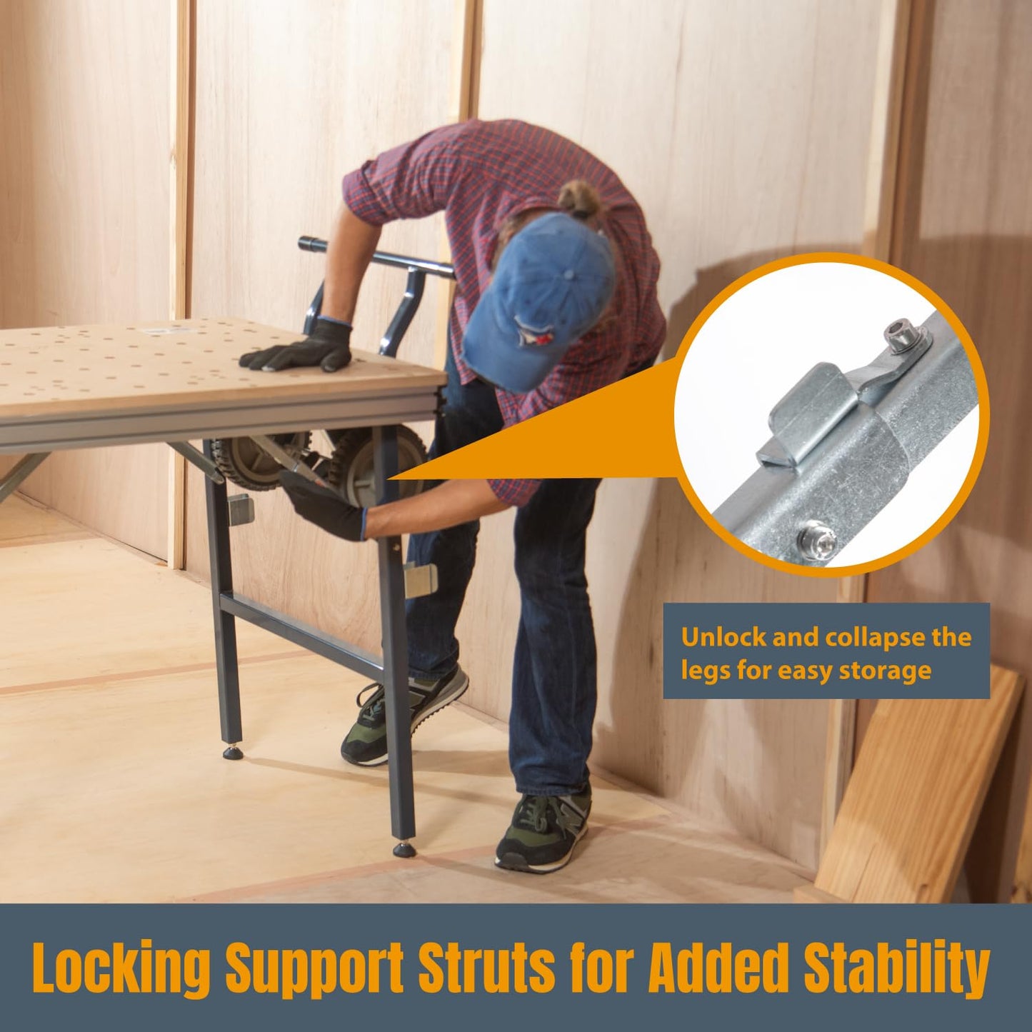 POWERTEC Multi-Functional Project Table with Wheels | Workbench with 3/4" Bench Dog Hole Pattern for Sanding, Cutting, and Woodworking Projects (MT4012)