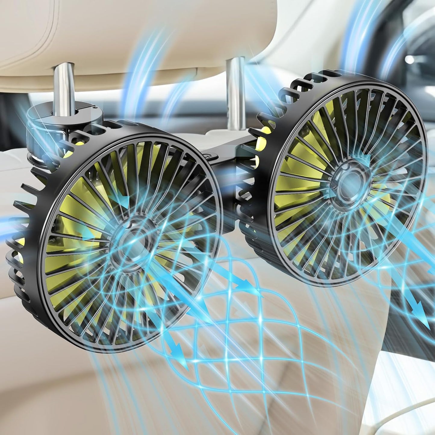 Car Backseat Fan for Backseat Kids, Dual Head Usb Car Headrest Fan for Car Backseat Kids (No Battery)
