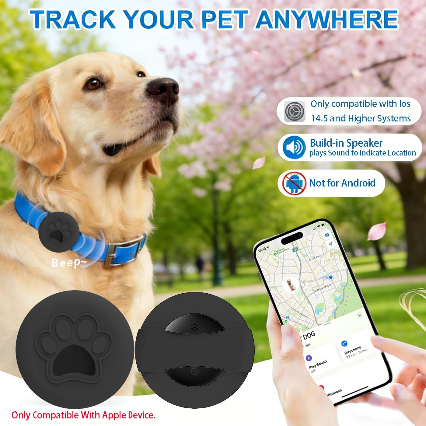DCZSDJT Dog Trackers Smart Pet Tracker for Collar Dog Trackers Pet Location Tracker with Holder No Monthly Fee