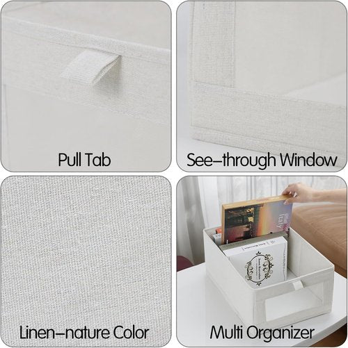 Fordonral Linen Storage Bins - 4 Pack Organizing Containers for Clothing, Toys & Books | Large Baskets with Window