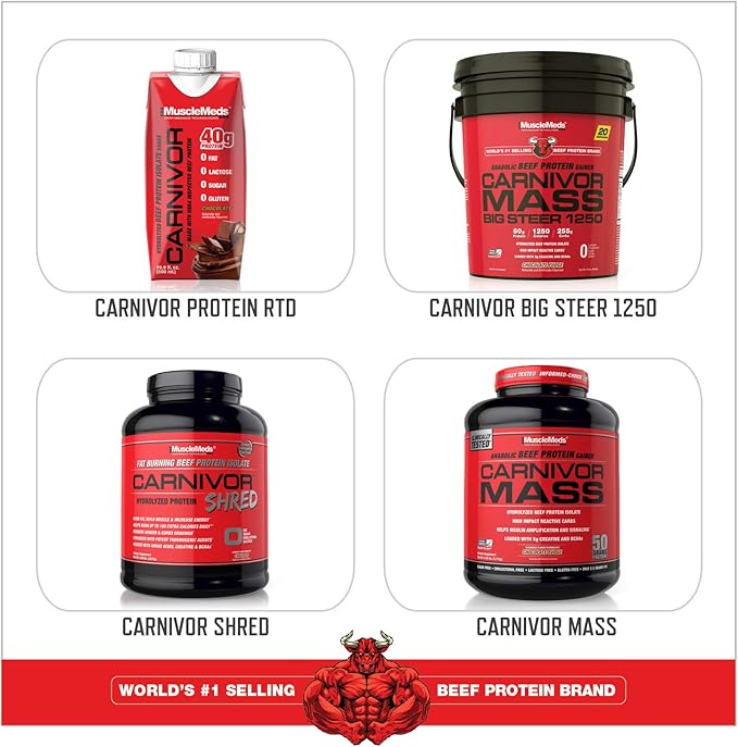 MuscleMeds Carnivor Beef Protein Isolate, 0 Lactose, 0 Sugar, 0 Fat, Halal Certified, Strawberry, 3.9lb, 56 Servings, 3.9lb