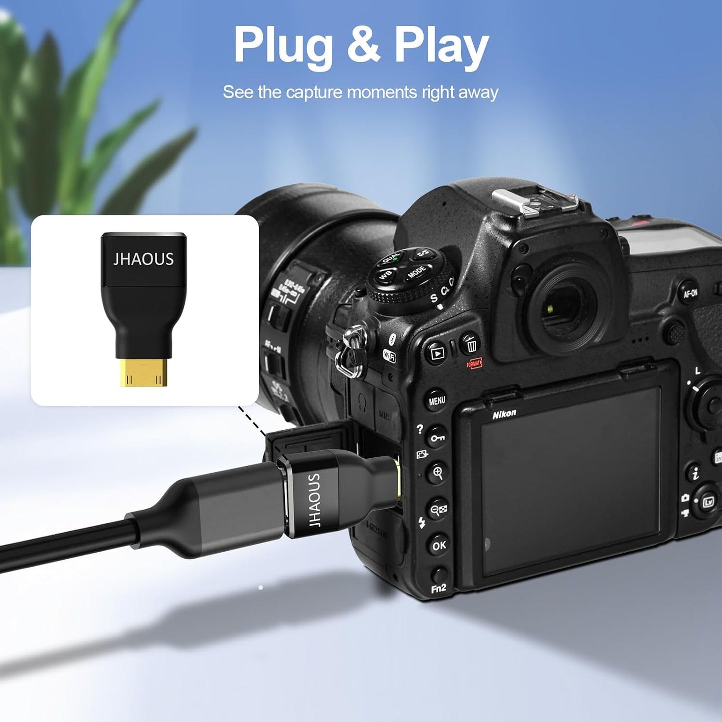 JHAOUS 8K@60Hz 4K@144Hz Mini HDMI to HDMI Adapter, Gold-Plated Converter, Female to Mini HDMI Male Adapter for DSLR