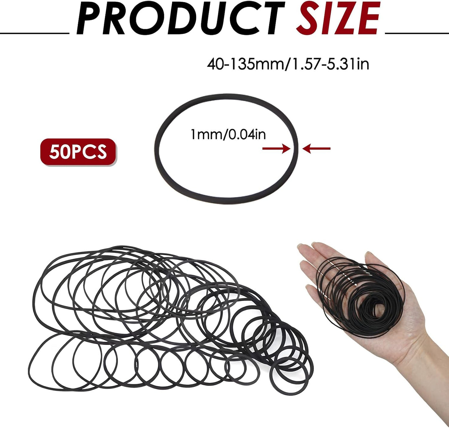 TNJPSEK 50 Cassette Set (1mm Pcs Player Belts Replacement Kit, Mixed Flat Rubber Drive Belts for Tape Recorder Repair