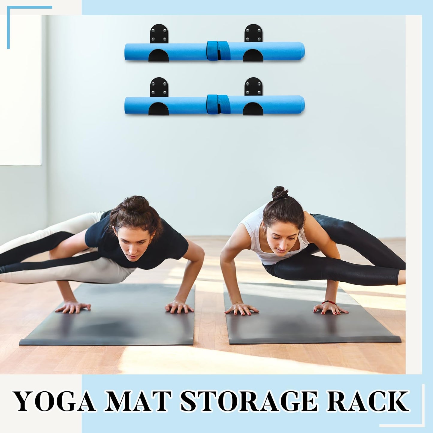 Yaocom 4 Pcs Yoga Mat Storage Rack Wall Mount Holder Exercise Mat Hanger Foam Roller Wall Hooks Gym Organizer for Hanging Fitness Bands Yoga Strap Home Gym