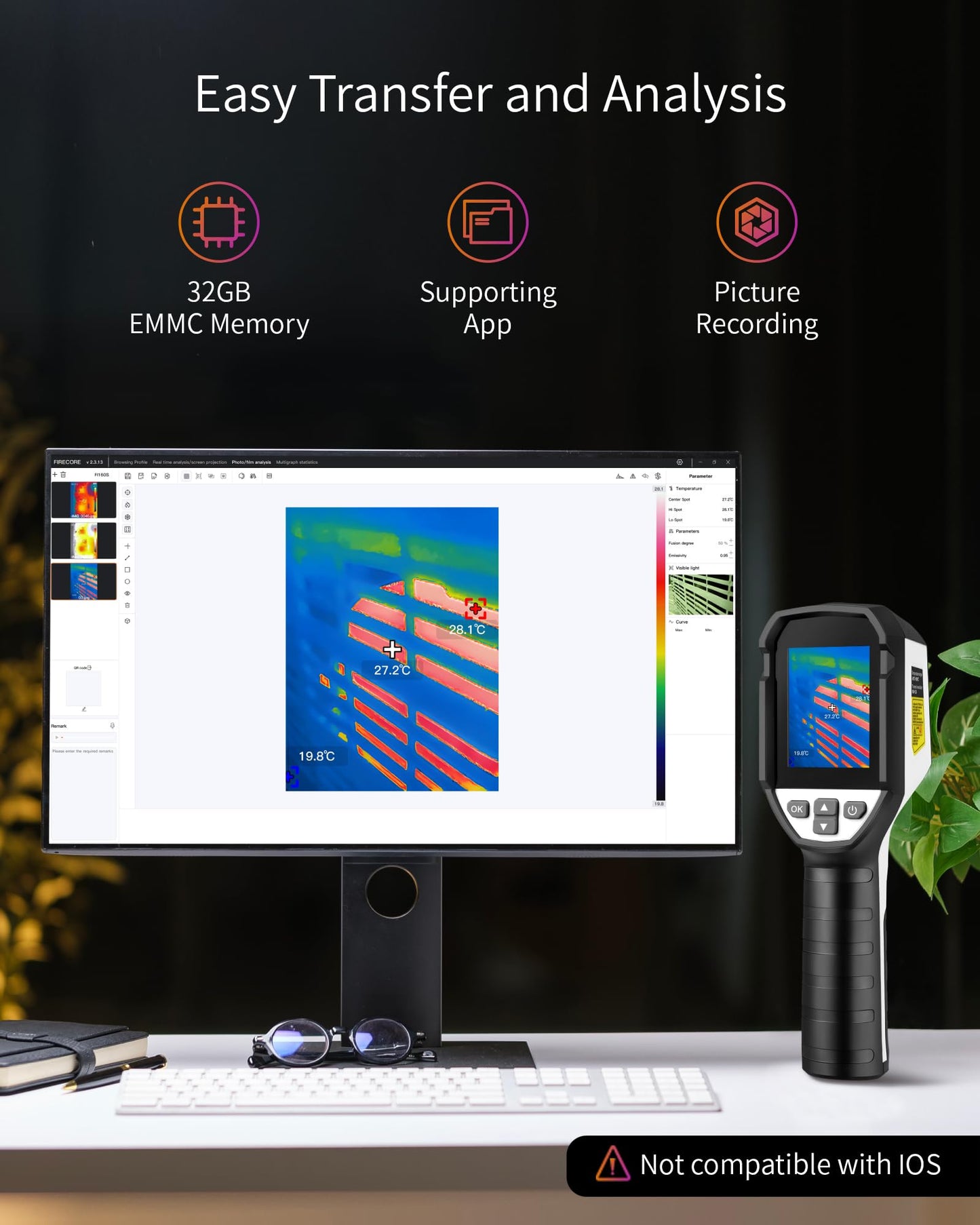 Firecore FI160S Thermal Imaging Camera, 320x240 Super Resolution Infrared Imager, 32GB,-4°F~1022°F, 25Hz Handheld Infrared Camera with Laser for HVAC Electrical Home Inspection Plumbing Leak Detection