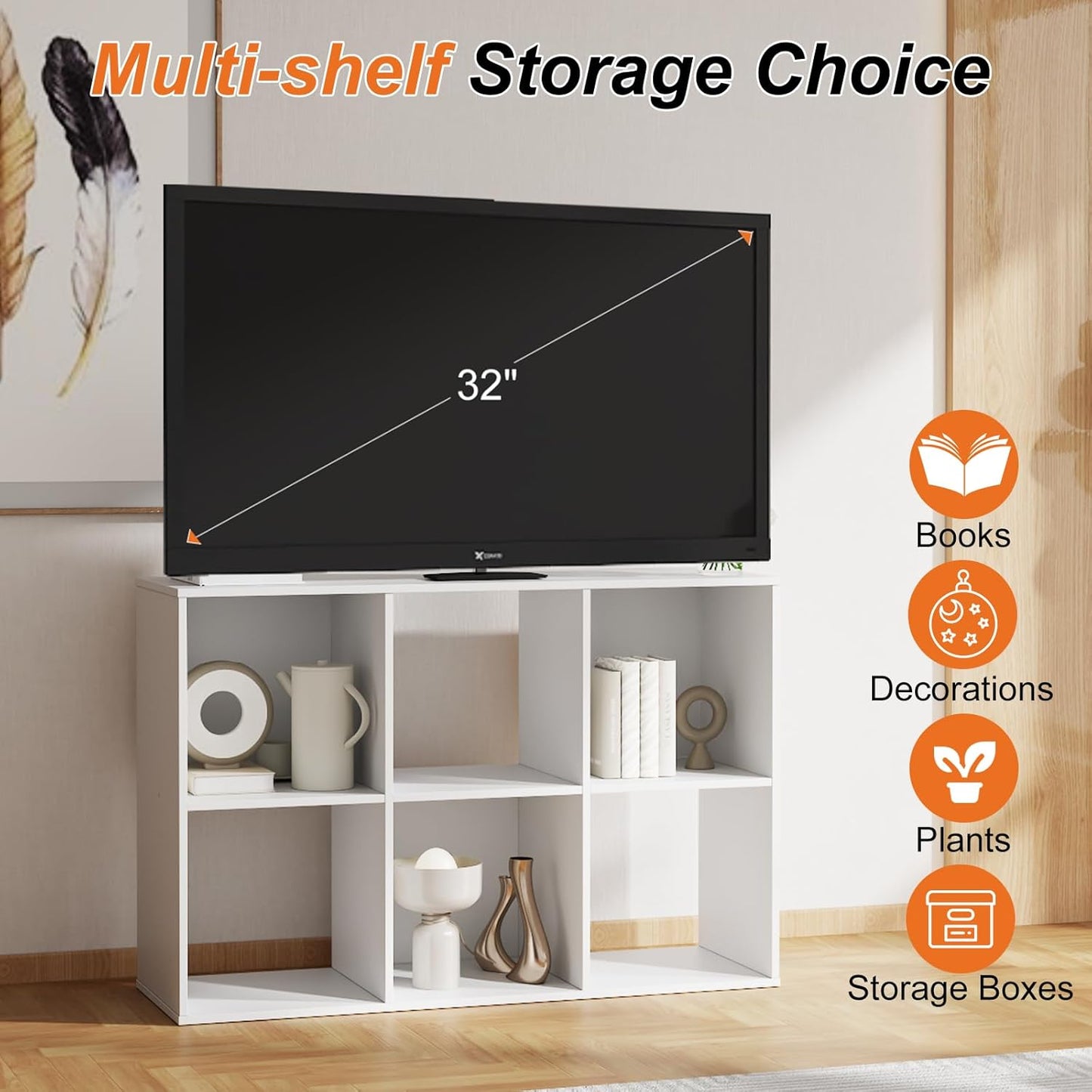 Sweetcrispy 6 Cube Storage Organizer - Versatile Open Cube Bookshelf with Removable Back Panels | White, 36" L × 11.6" W × 24" H