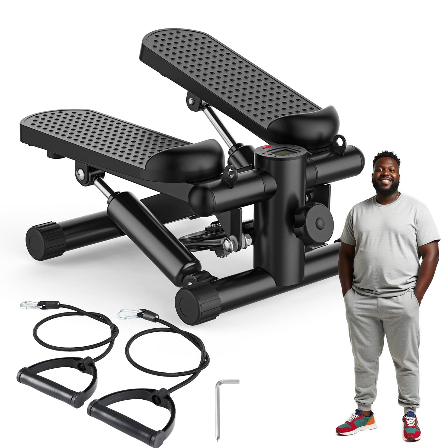 OLIXIS Steppers for Exercise at Home Workout Equipment, Mini Stepper Exercise Machine 300lbs, Twist Step with Resistance Bands, Cardio Weight Loss Equipment Home Fitness,Black Pro
