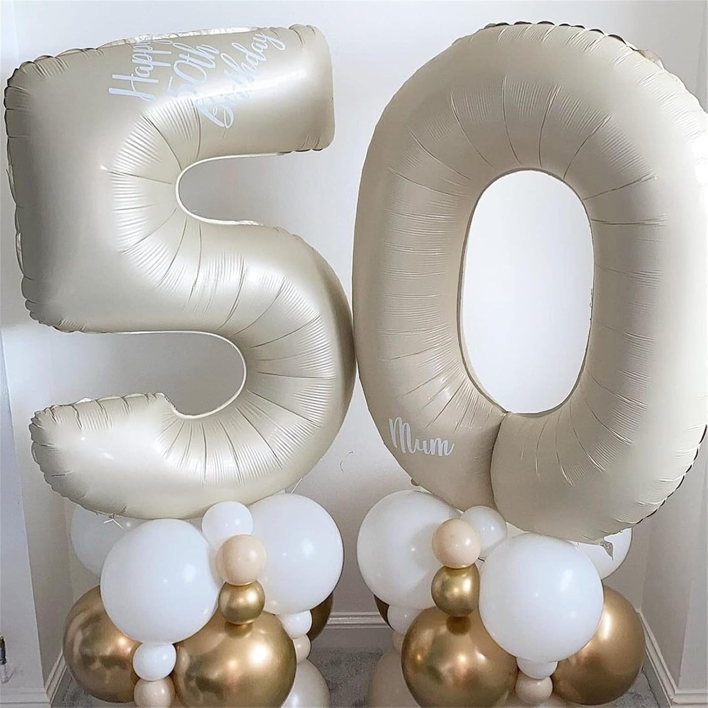 Skiennix 40-Inch Beige Number 10 Balloons - Helium Foil for 10th Birthday Celebrations | Ivory White & Cream
