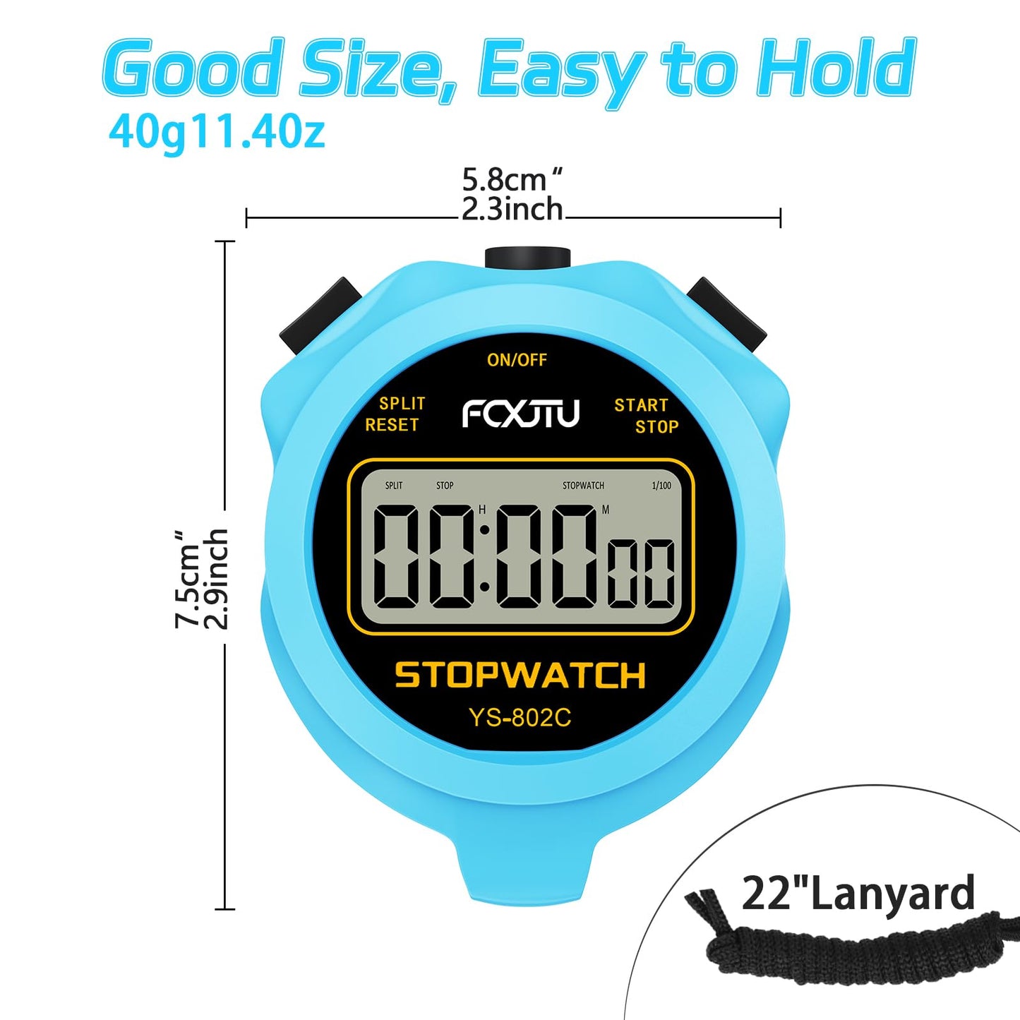 FCXJTU Digital Simple Stopwatch Timer, No Bells, No Alarm, Simple Basic Operation, Silent, Clear Display, ON/Off, Large Display for Running Training Sports Kids Coaches Referees Teachers