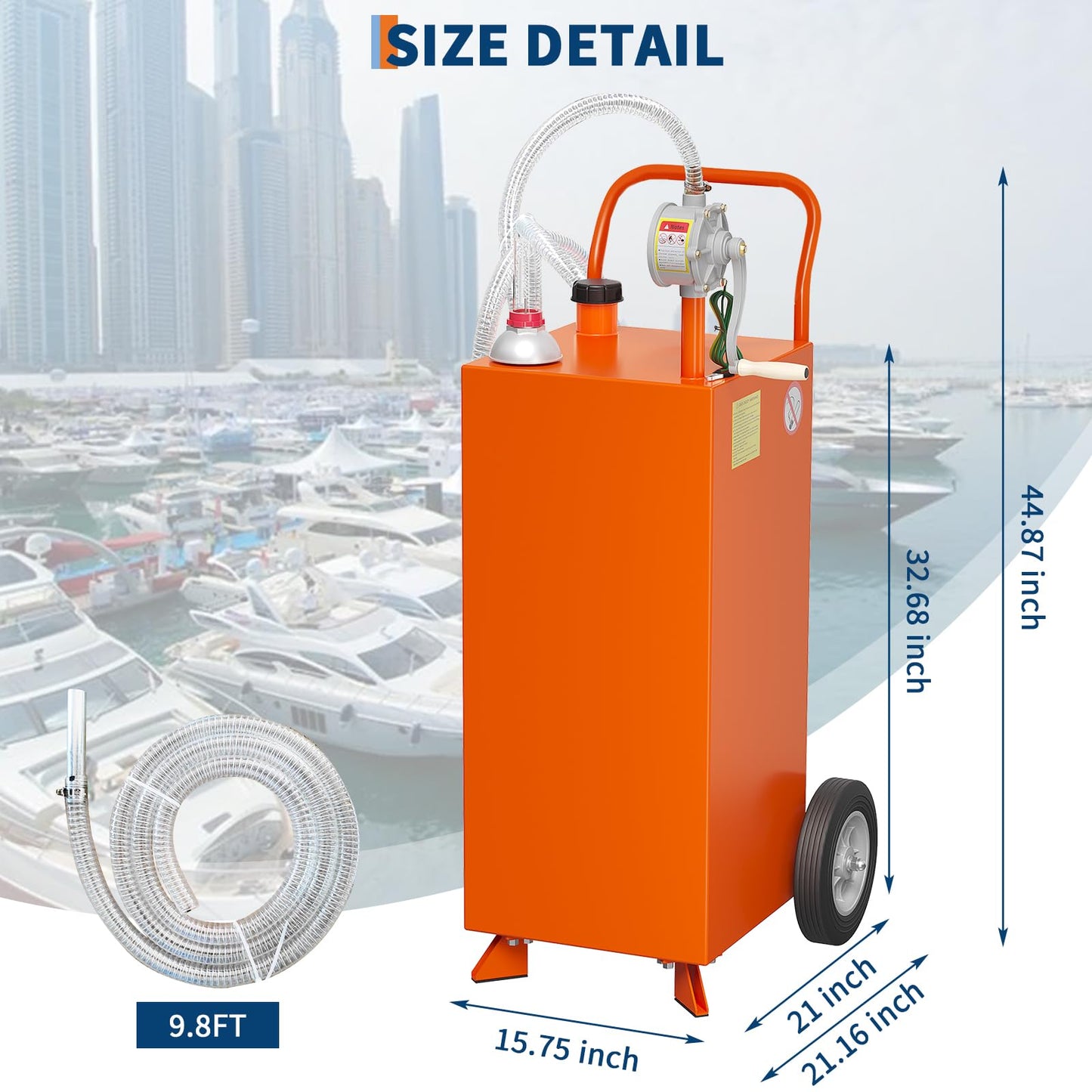 GarveeTech 35 gal Fuel Caddy,Fuel Storage Tank with Manual Transfer Pump,Gasoline Diesel Fuel Container for Cars, Lawn Mowers, ATVs, Boats, More, Orange