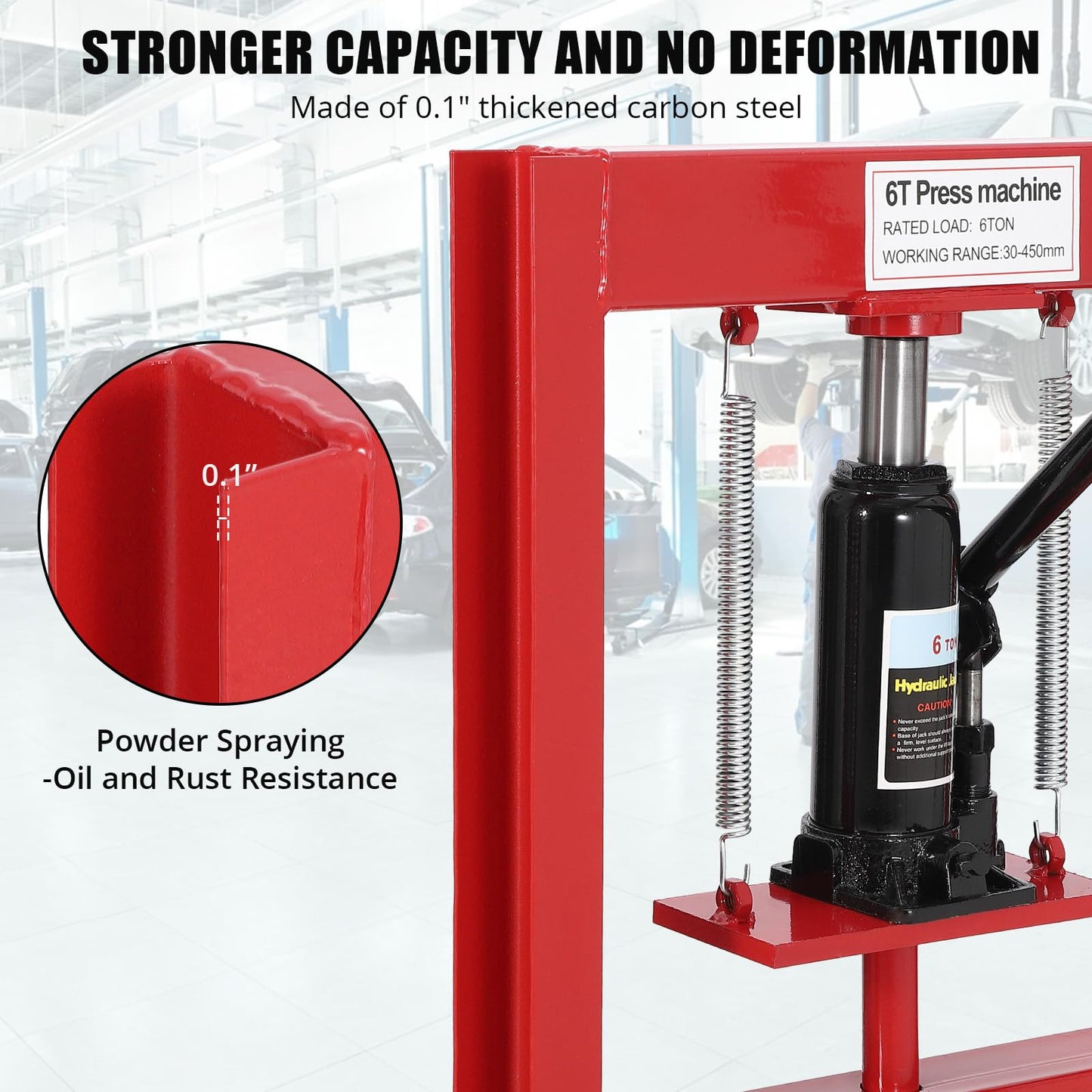 6-Ton H-Frame Hydraulic Press with Adjustable Table & 2 Press Plates, Heavy-Duty Shop Press for u-Joints, Metal Bending, and Garage Repairs