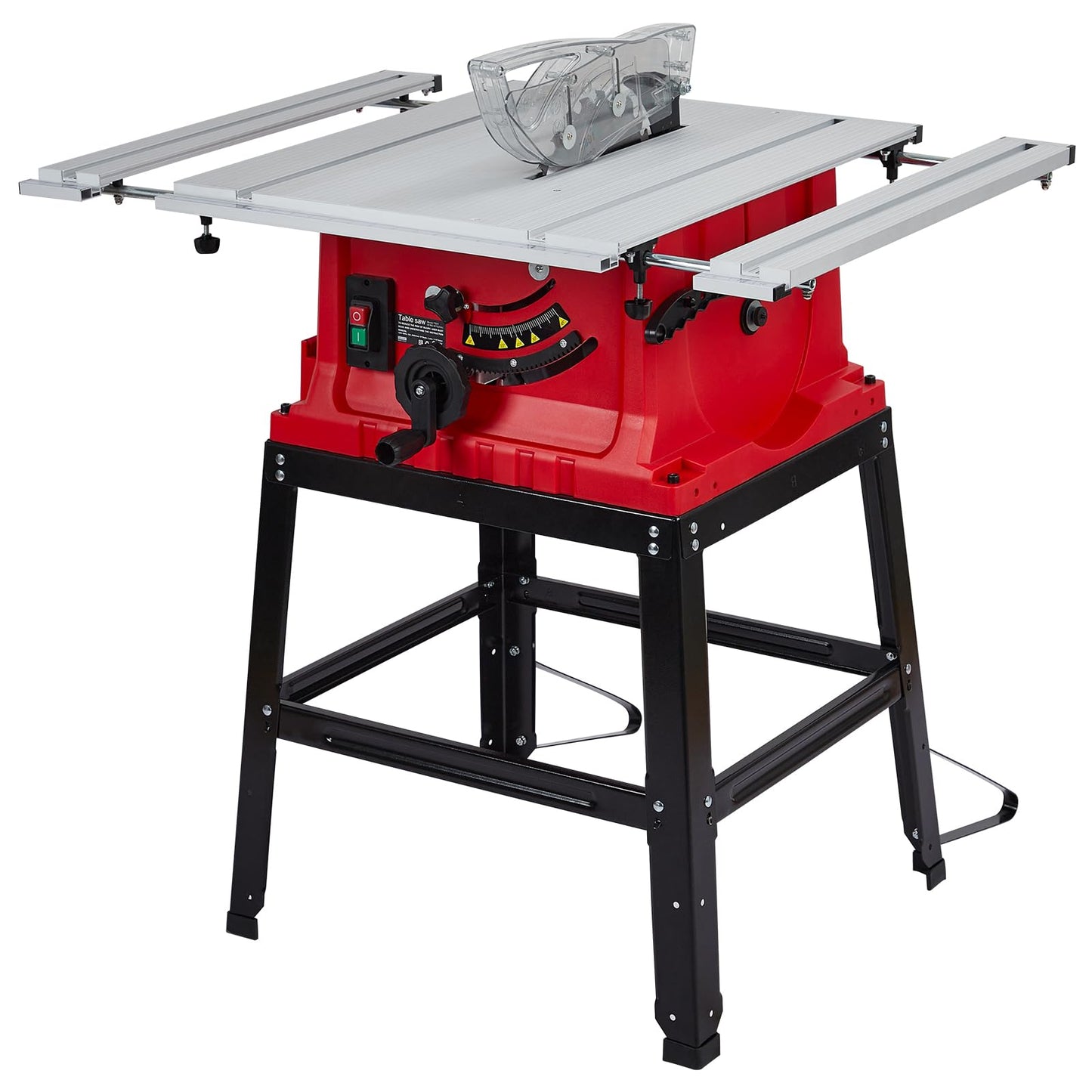 Table Saw, 10 Inch 15A Multifunctional Saw With Stand & Push Stick, 90° Cross Cut & 0-45° Bevel Cut, 5000RPM, Adjustable Blade Height for Woodworking, Red