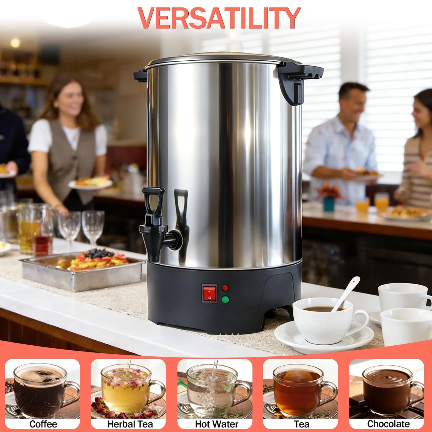 Large Commercial Coffee Urn 160 Cup Percolate Coffee Maker Stainless Steel Hot Beverage Dispenser with Cool-Touch Handles, Quick Brewing for Catering, Business, Church, Restaurant, Wedding, Gathering