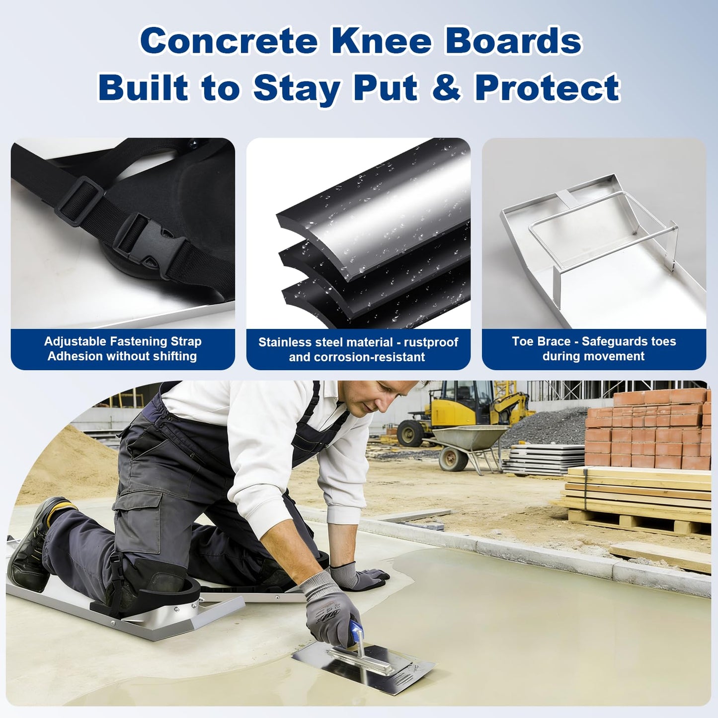 HOME RIGHT Concrete Sliders 28 * 8 Inch Toe Knee Crawler Stainless Steel Concrete Knee Boards Sliders Lightweight Knee Boards Labor-Saving Patines Para Concreto