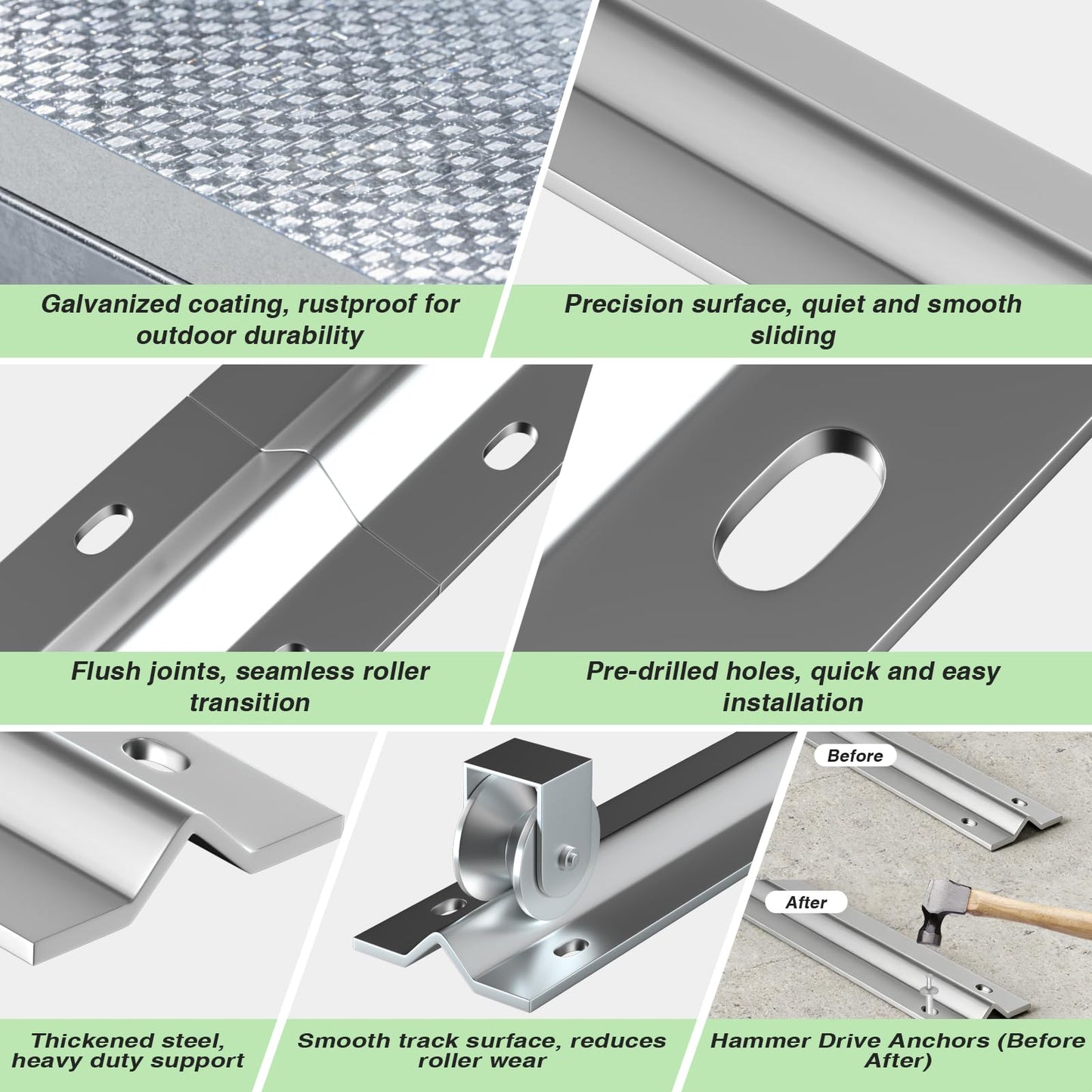 24 ft Galvanized V Track, 6 x 4 ft Sections, Inverted V Track for 1" OD V-Groove, Sliding Gate Rollers, Heavy Duty Driveway Sliding Gate Track, Includes Stainless Steel Hammer Drive Anchors
