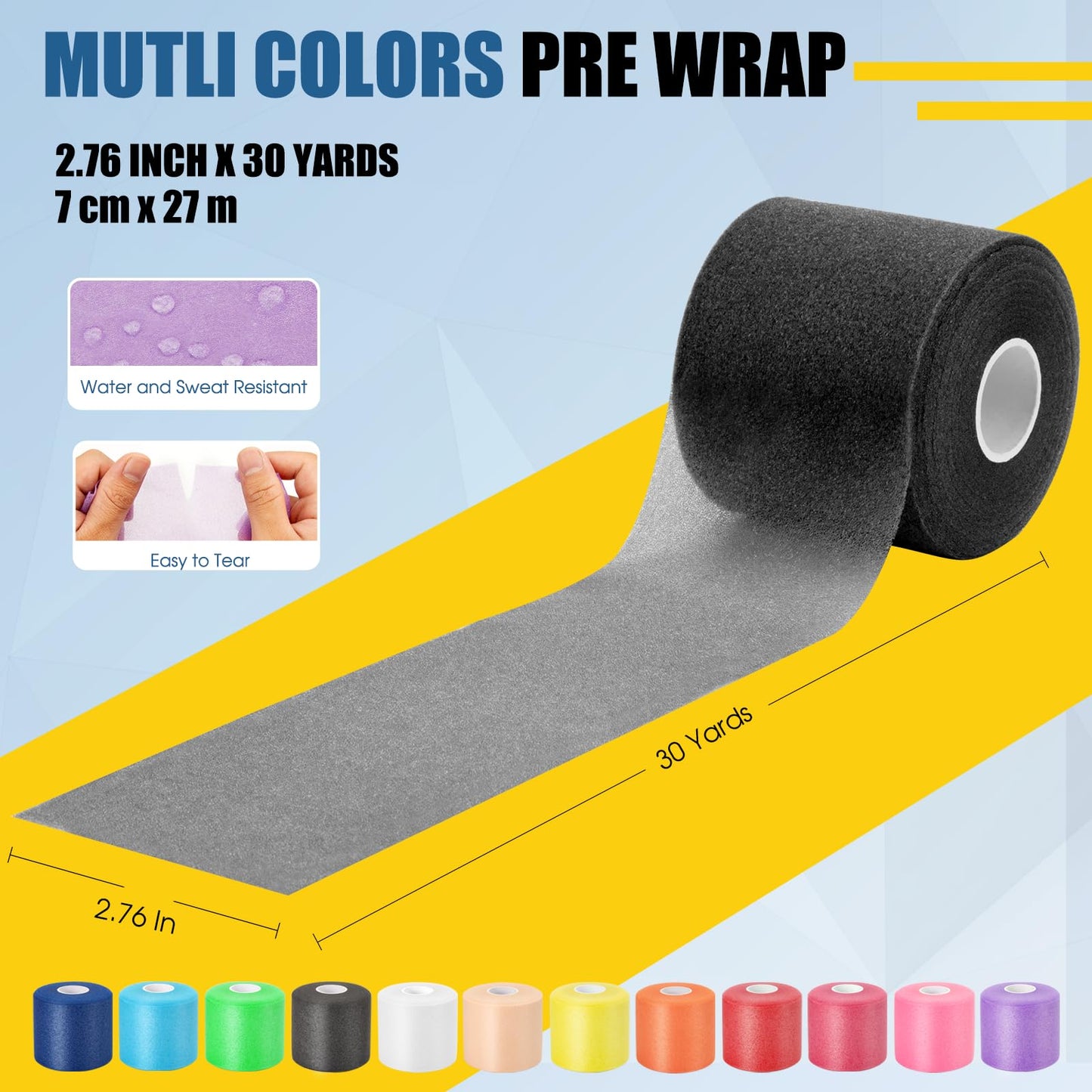 Pre Wrap Athletic Tape 3 Pack, 2.76 Inch x 30 Yards Athletic Tape Sports Prewrap, Foam Underwrap for Ankle Wrist Knee Elbow Hair Soccer, Black
