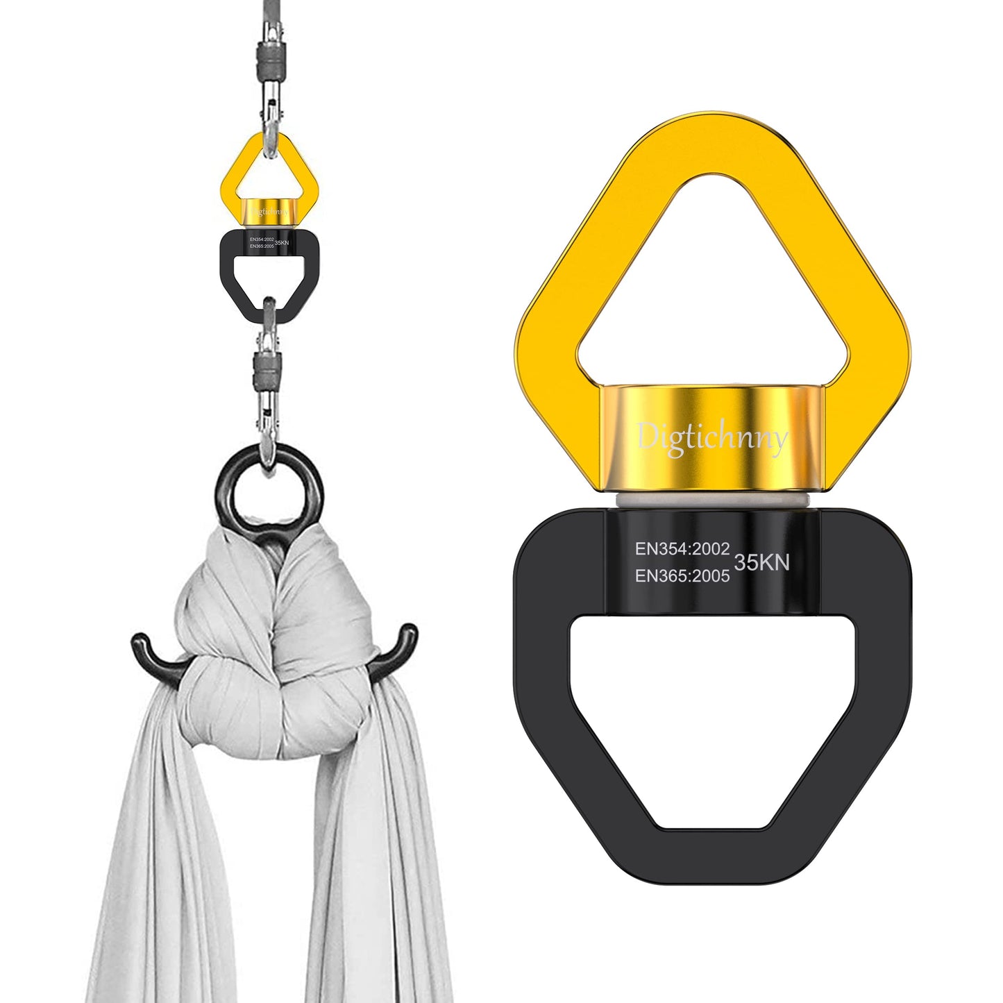 Digtichnny Swing Swivel, 35KN Safety Rotational Device, Swing Spinner for Web Tree Swing, Aerial Dance, Children's Swing, Hanging Hammock Black-Gold