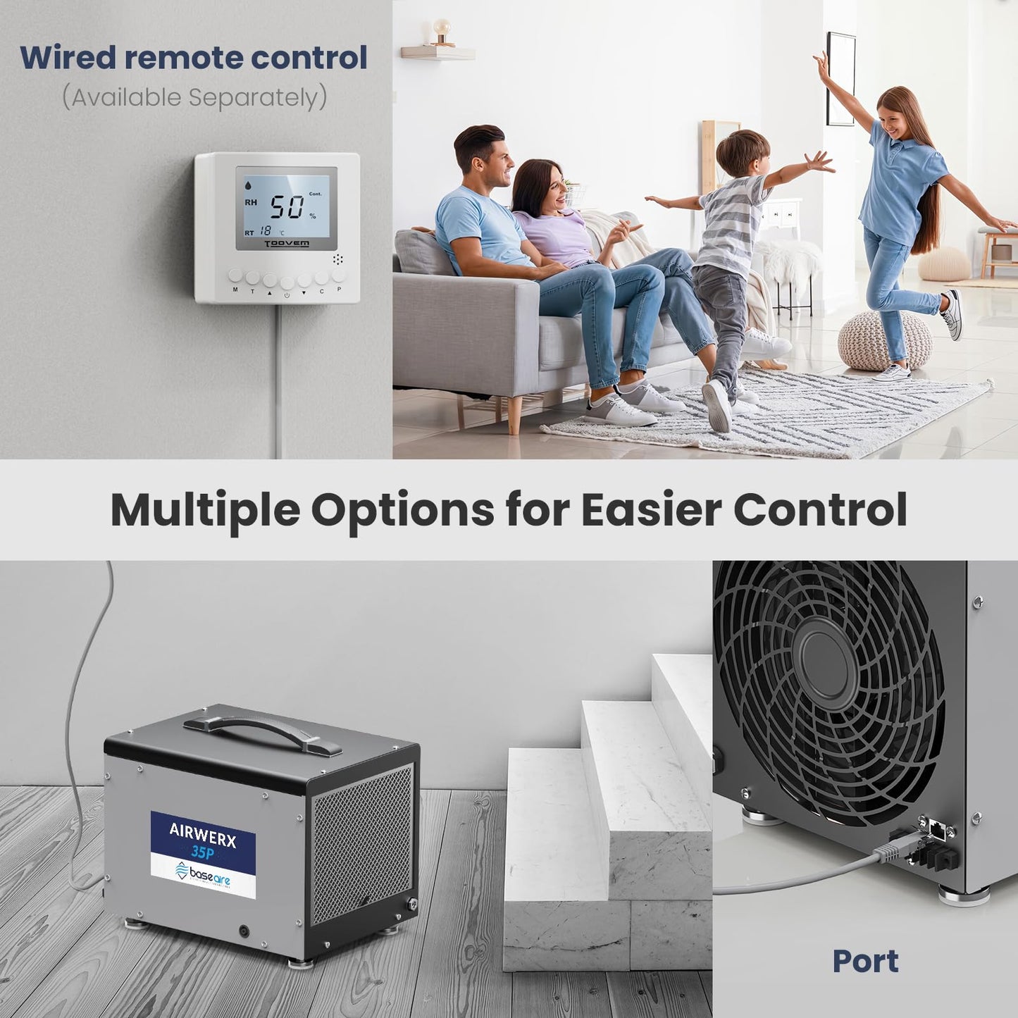 BaseAire Crawlspace Dehumidifier with Pump, Compact Dehumidifiers for Commercial, Basement and Water Damage with Drain Hose, 70 PPD, Auto Defrost, GLGR Technology, Up to 1000 Sq Ft