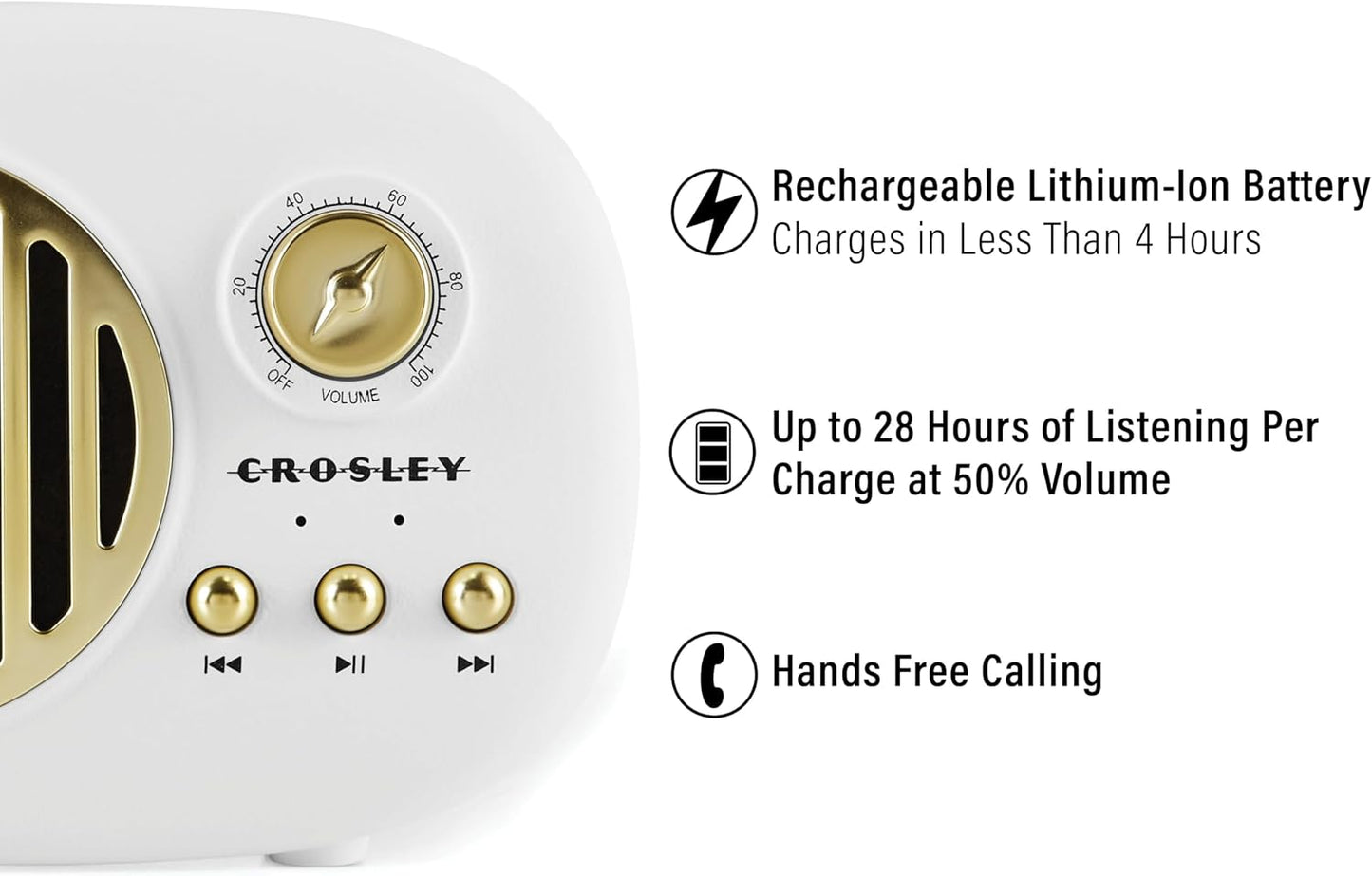 Crosley CR3044A-WH Piper Portable Bluetooth Speaker, White