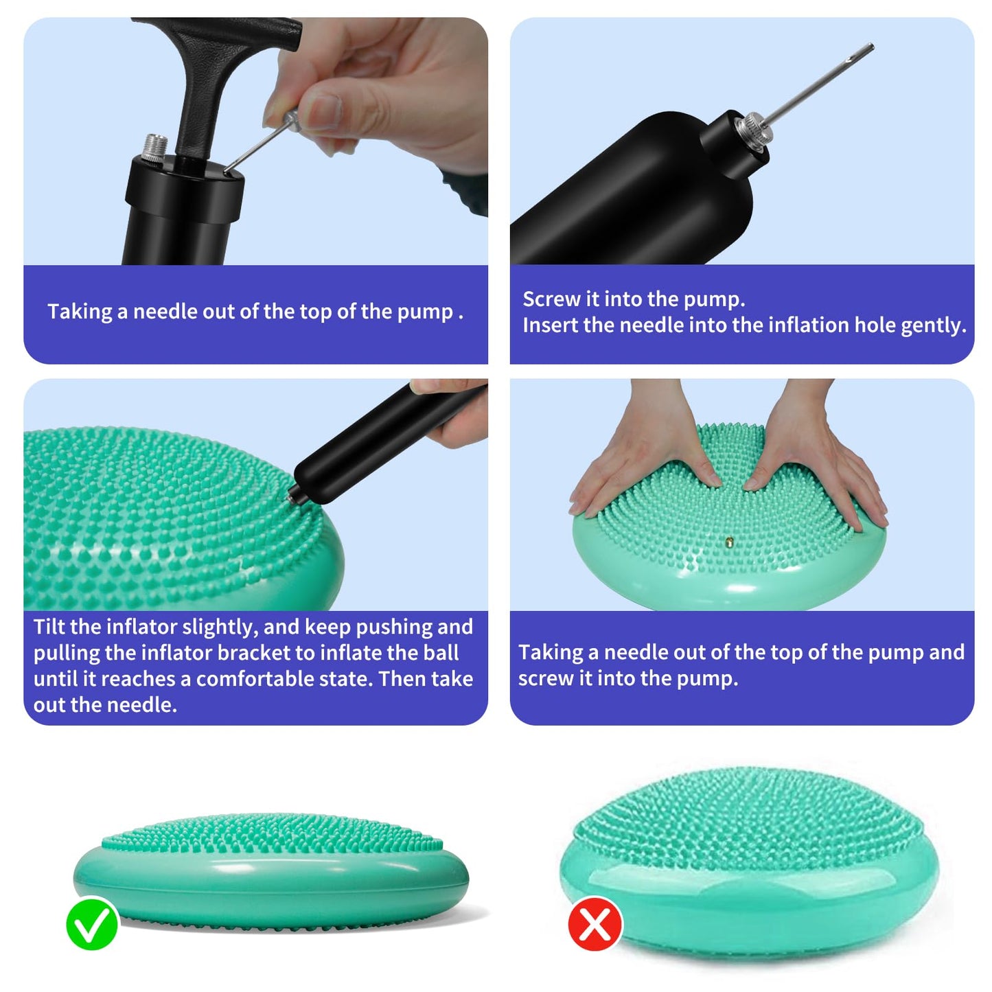 Wobble Cushion Set for Core Body Balance Training - Wiggle Disc Plus 4 Hedgehog Balance Pods and Pump, Inflatable Stepping Pads for Adults（Teal）