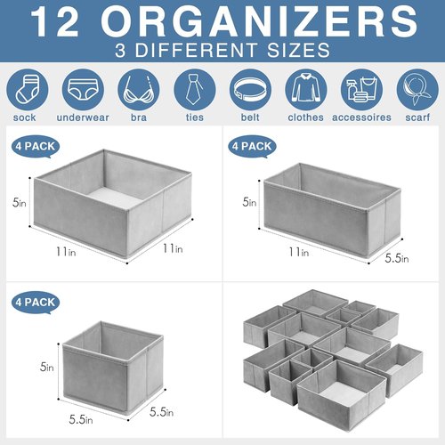 Criusia Home Organization Set - 4 Storage Baskets, 8 Storage Cubes & 12 Drawer Organizers - Versatile 26-Piece Solution