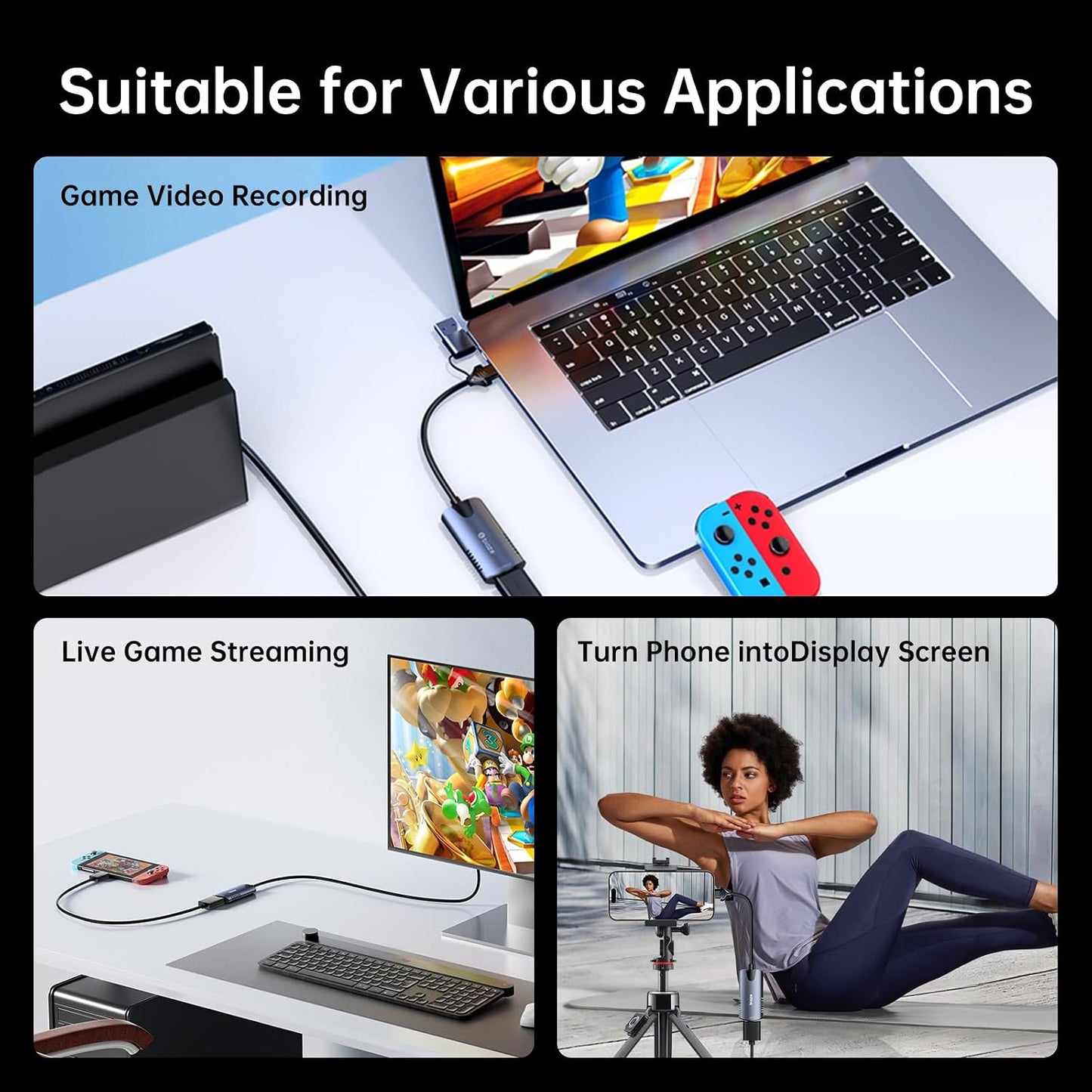 biaze 4K 1080P 30FPS PS5, Video Capture Card, HDMI to USB/USB C Capture Card Video Capture Device for Streaming Game