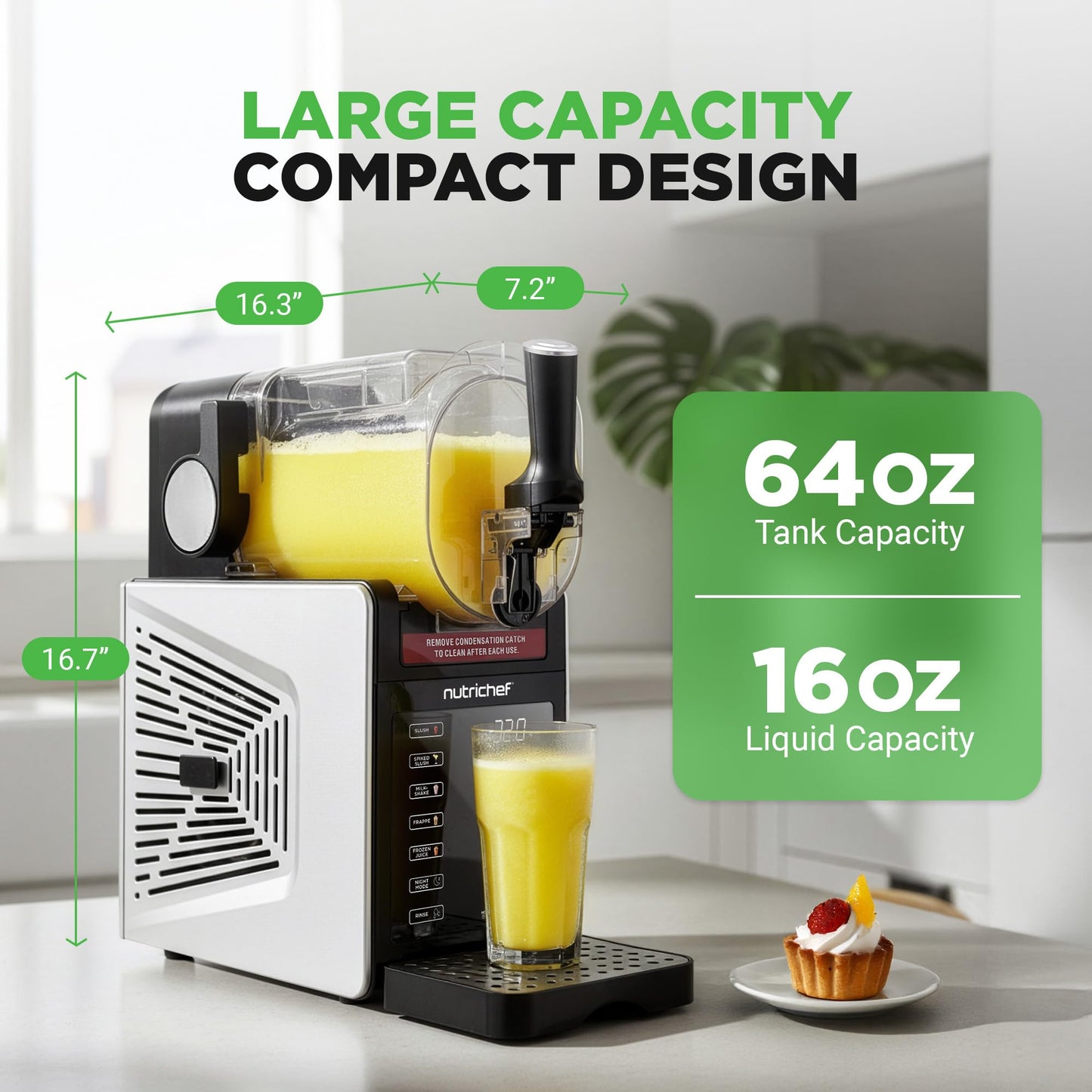 NutriChef Slushie Machine for Home | No Ice Needed Slushys 7-in-1 Preset Programs: Self Clean, Milkshakes, Spiked Slush & More | 64 oz, Quiet Operation, One-Touch Start & Includes Recipes | Black