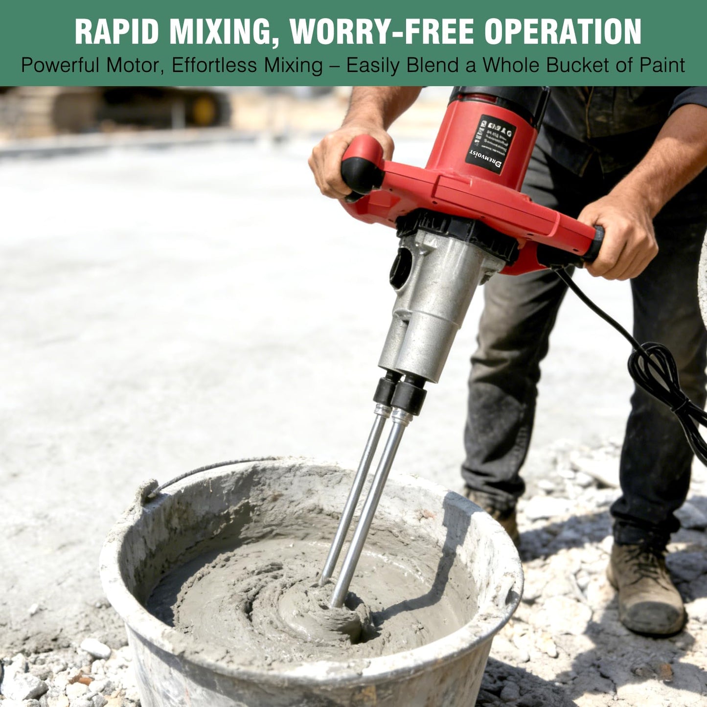 Cement Mixer, Portable Mortar Mixer,110V Handheld Electric Concrete Mixer with 6 Adjustable Speed, for Mixing Mud, Putty,Cement, Mortar,Paint,Grout Plaster Thinset Fodder Stirring Tool,Dual Paddle
