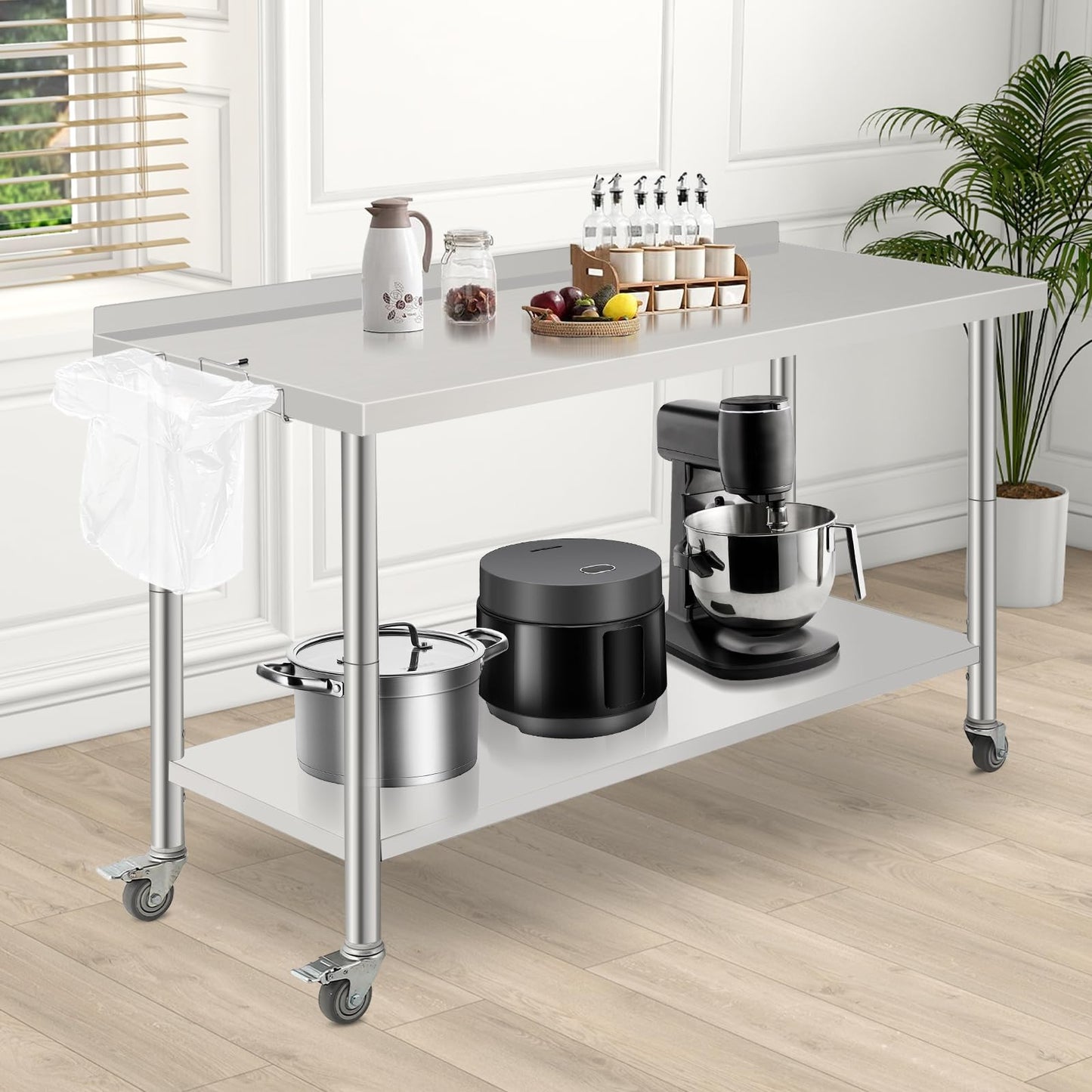 ExploreHorizon 60"x24"x35" NSF Stainless Steel Work Table, Heavy Duty Prep Table with Adjustable Undershelf, Commercial Metal Table for Kitchen, Restaurant, Home, Hotel, Workstation